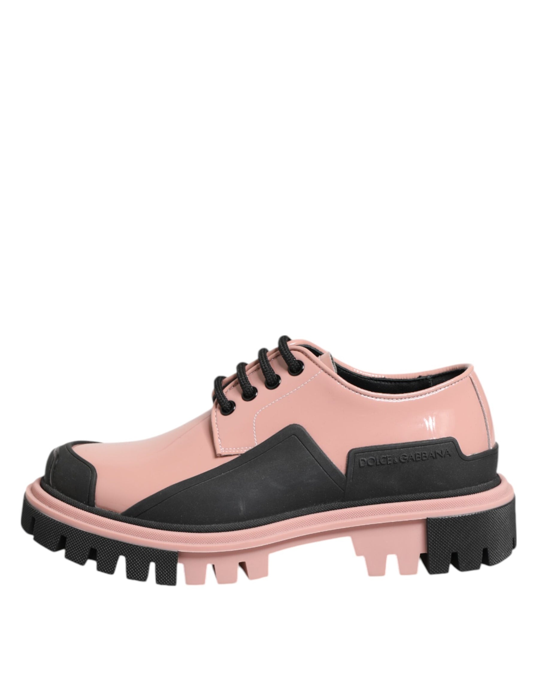 Dolce & Gabbana Light Powder Pink Black Leather Lace-Up Shoes | Regal Royce
