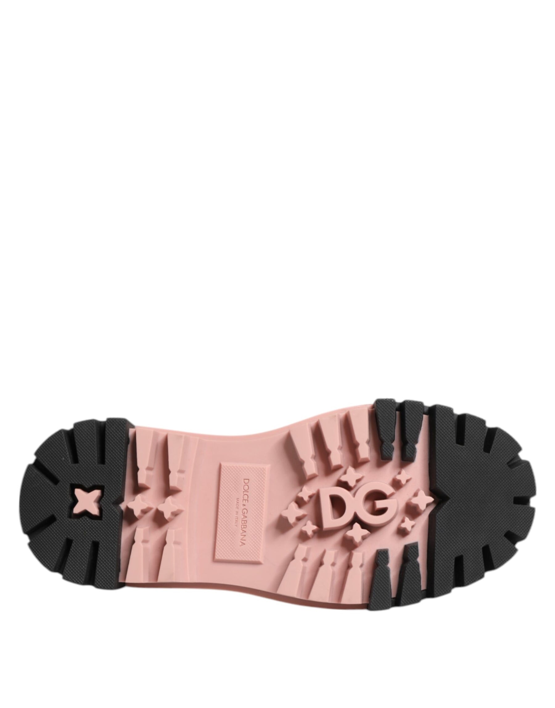 Dolce & Gabbana Light Powder Pink Black Leather Lace-Up Shoes | Regal Royce