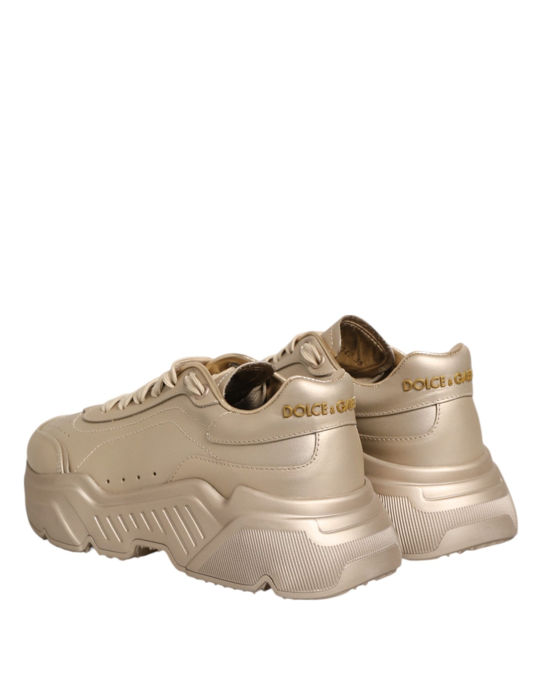 Dolce & Gabbana Gold Leather Daymaster Women Sneaker Shoes | Regal Royce