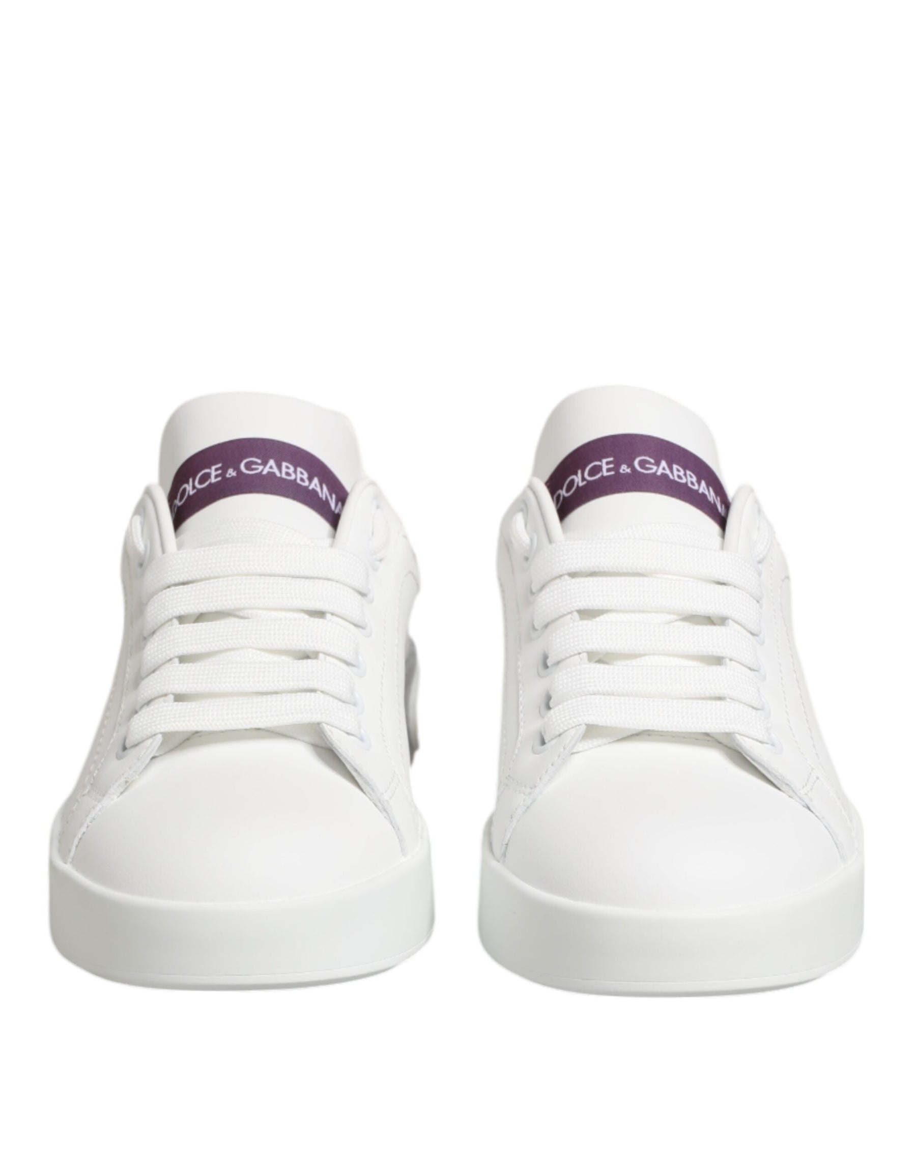Dolce & Gabbana White Purple Leather Low Top Sneakers Shoes | Regal Royce