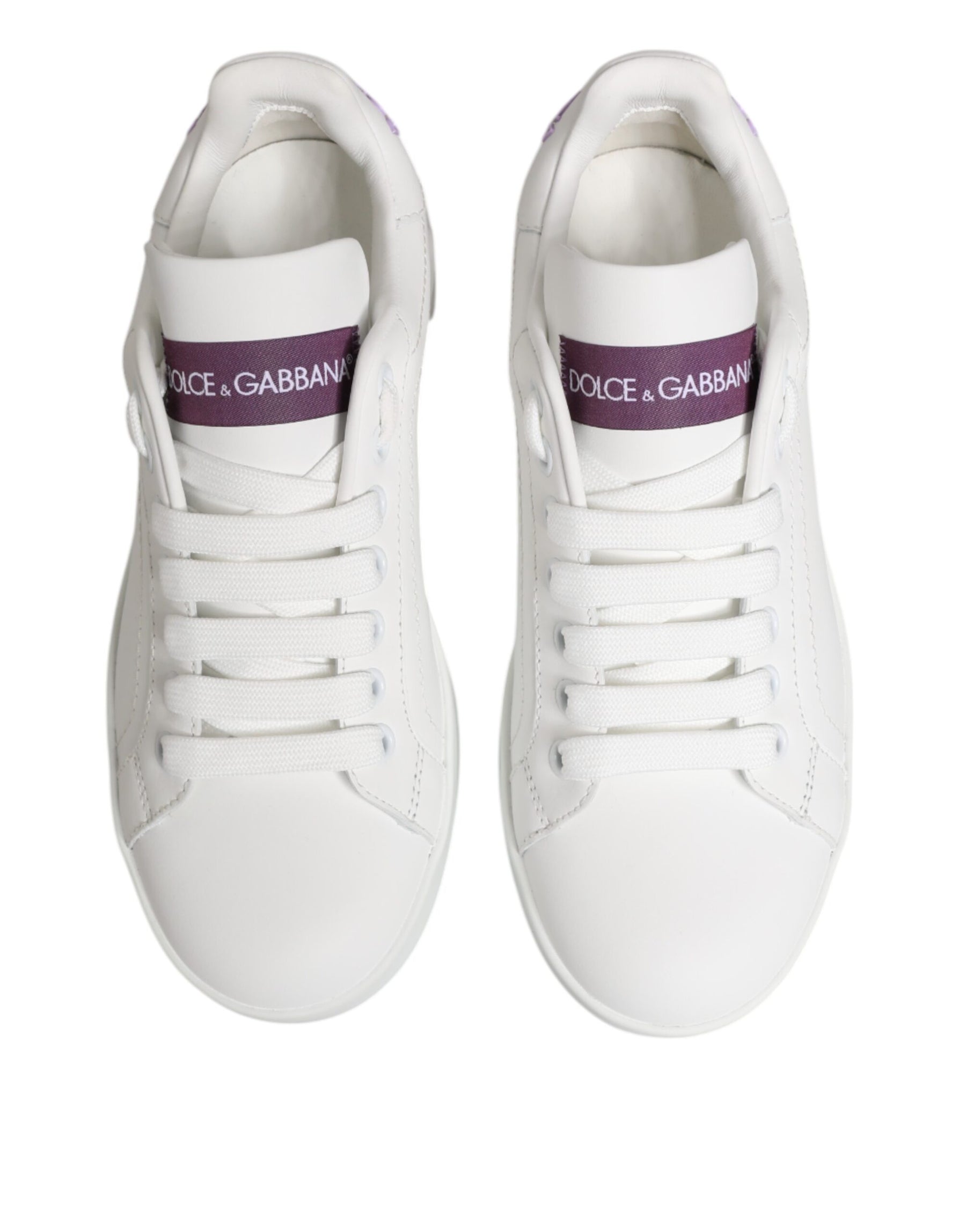 Dolce & Gabbana White Purple Leather Low Top Sneakers Shoes | Regal Royce
