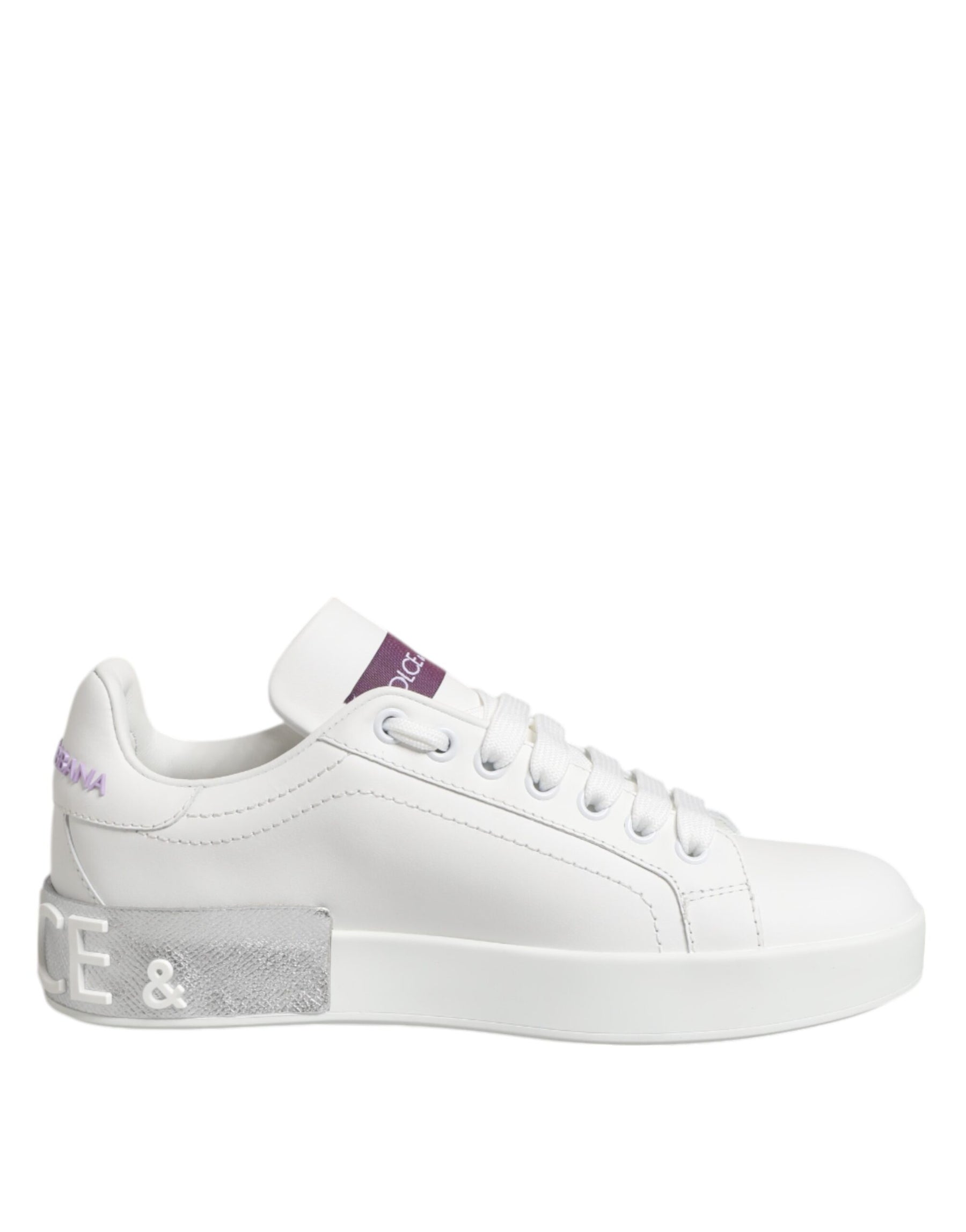 Dolce & Gabbana White Purple Leather Low Top Sneakers Shoes | Regal Royce