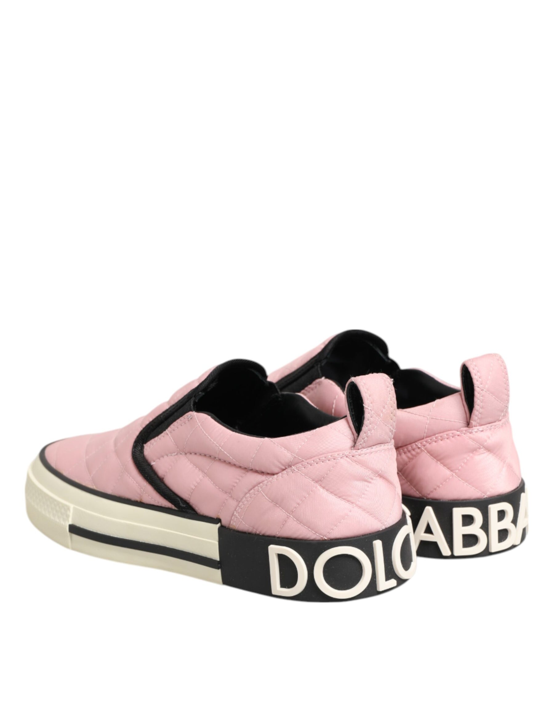 Dolce & Gabbana Pink Quilted Nylon Slip-On Sneaker Shoes | Regal Royce