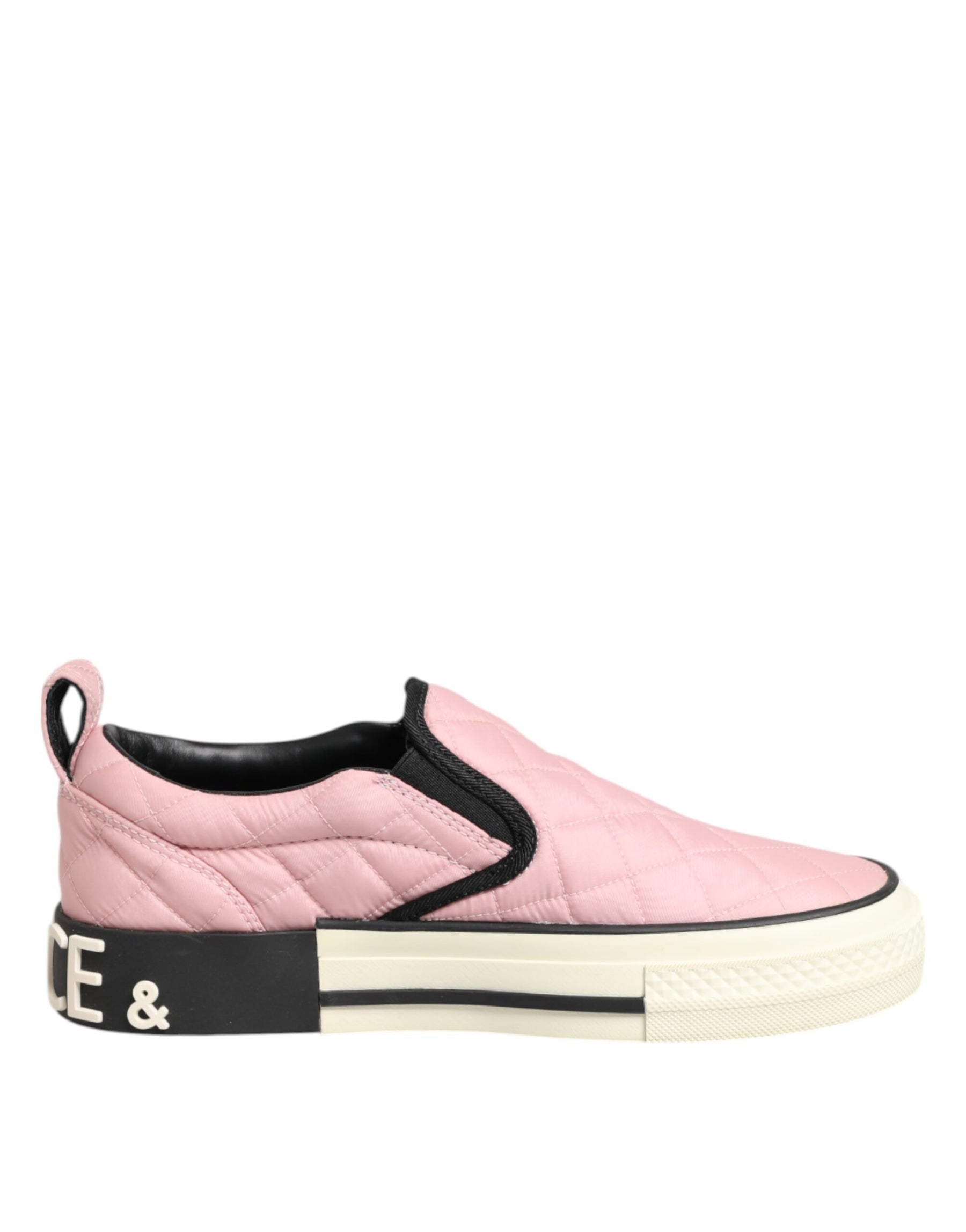 Dolce & Gabbana Pink Quilted Nylon Slip-On Sneaker Shoes | Regal Royce