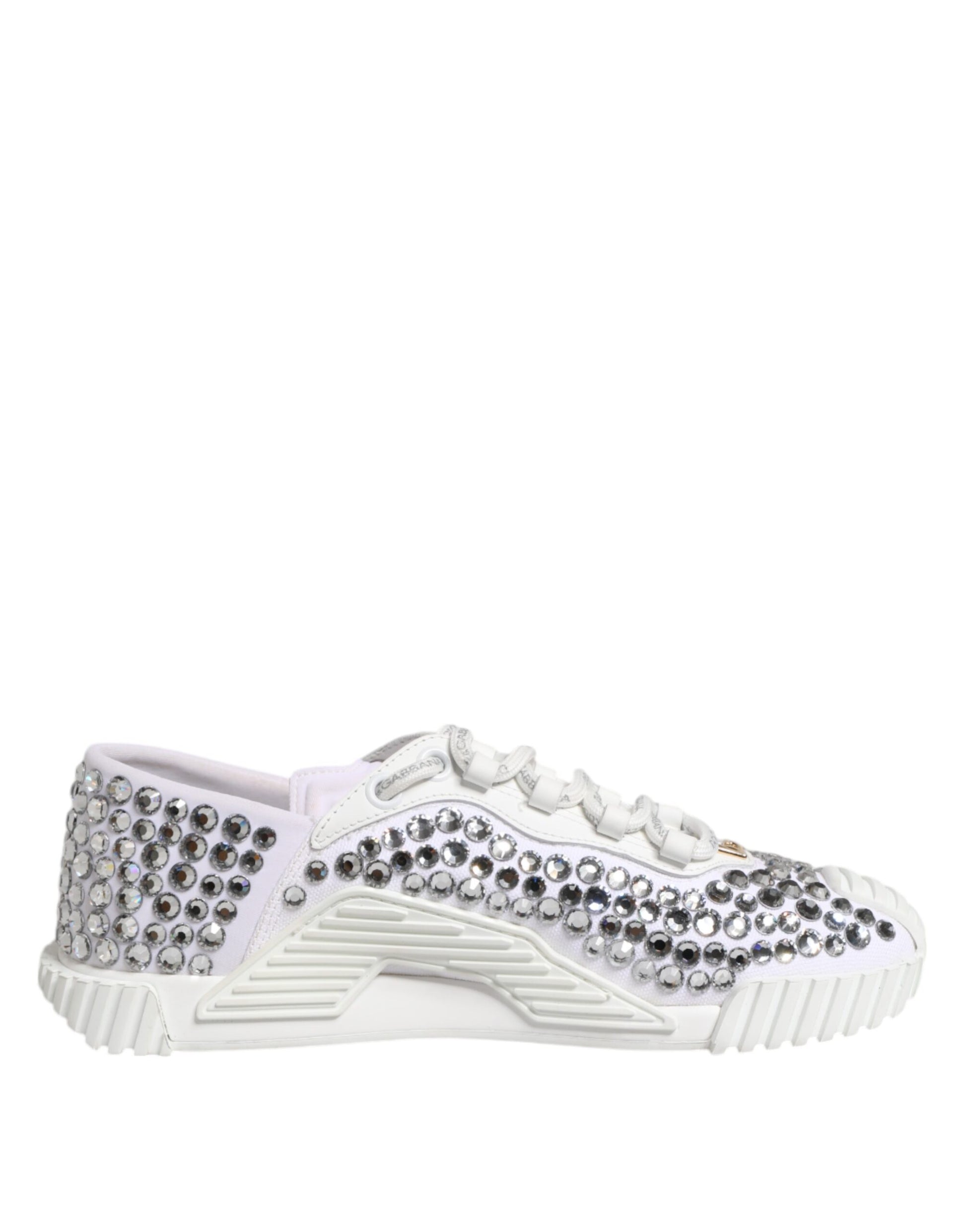 Dolce & Gabbana White NS1 Canvas Leather Embellished Sneakers Shoes