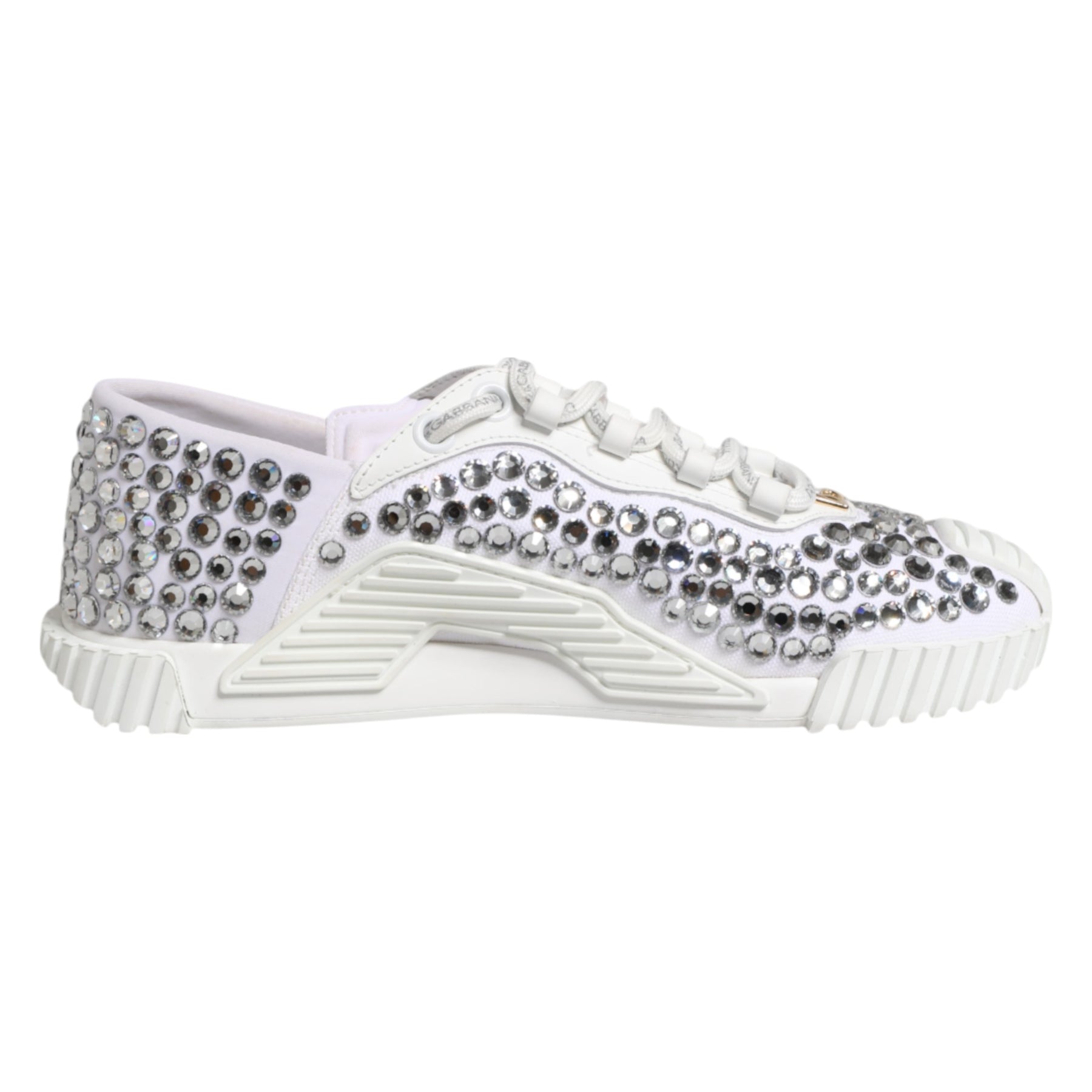 Dolce & Gabbana White NS1 Canvas Leather Embellished Sneakers Shoes | Regal Royce