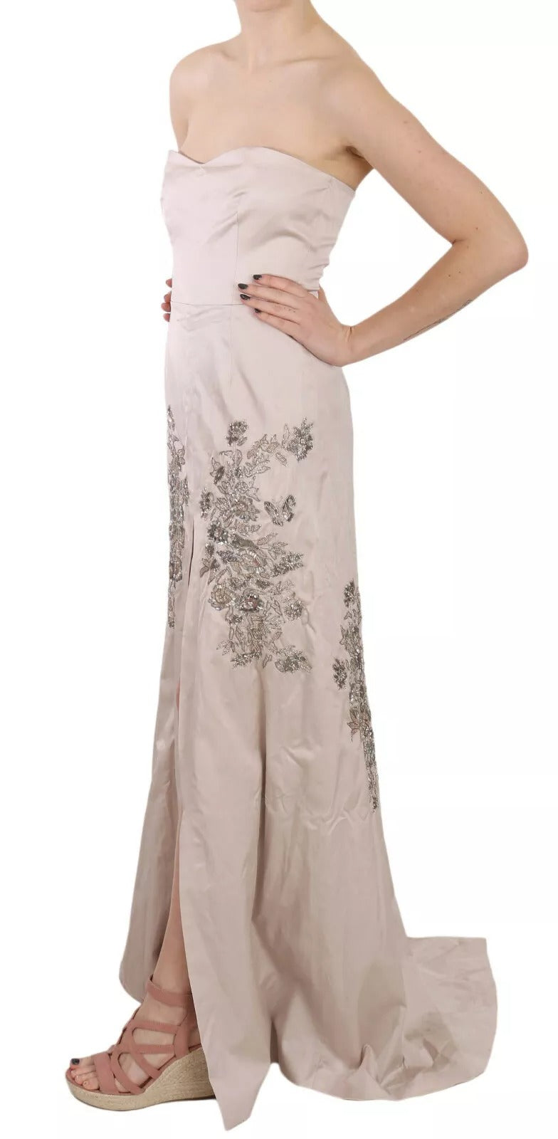 Dolce & Gabbana Beige Sequined Flower Flare Ball Gown Dress | Regal Royce