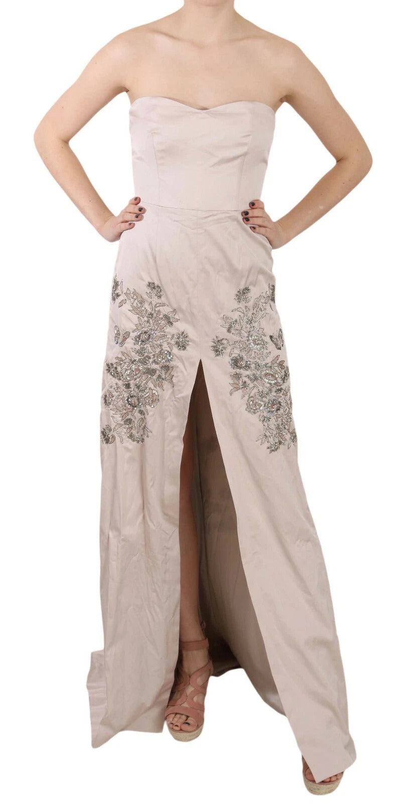 Dolce & Gabbana Beige Sequined Flower Flare Ball Gown Dress | Regal Royce