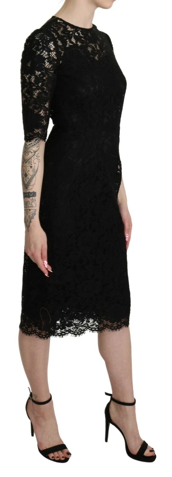 Dolce & Gabbana Black Floral Lace Sheath Knee Length Dress | Regal Royce
