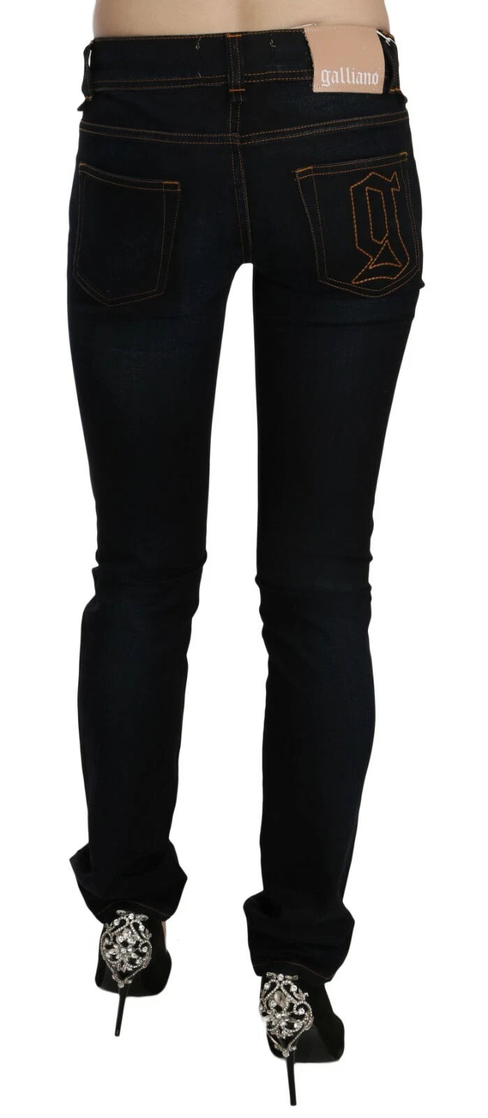 John Galliano Dark Blue Mid Waist Slim Fit Denim Casual Pants Jeans | Regal Royce