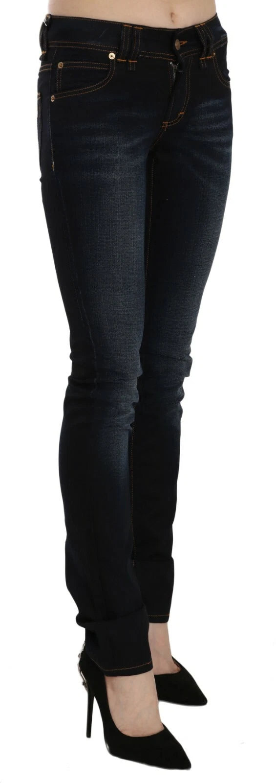 John Galliano Dark Blue Mid Waist Slim Fit Denim Casual Pants Jeans | Regal Royce