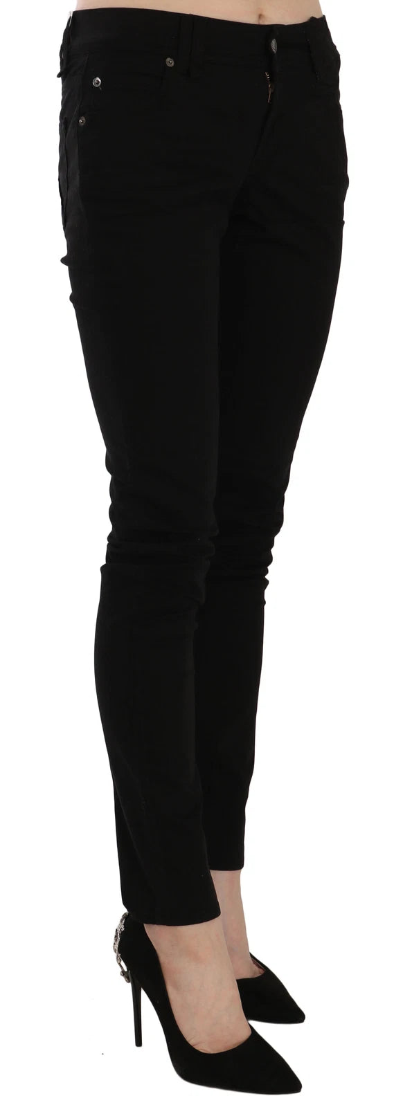 John Galliano Black Mid Waist Slim Fit Skinny Denim Casual Pants Jeans | Regal Royce