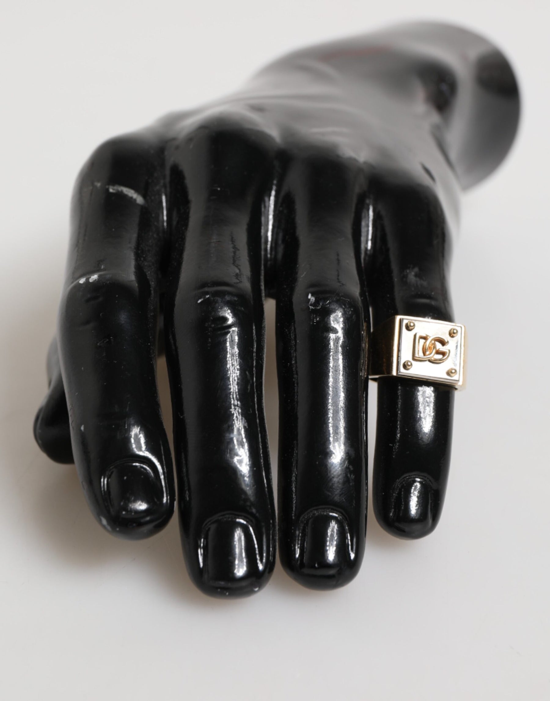 Dolce & Gabbana Gold Tone Brass Signet Square DG Logo Plaque Men Ring | Regal Royce