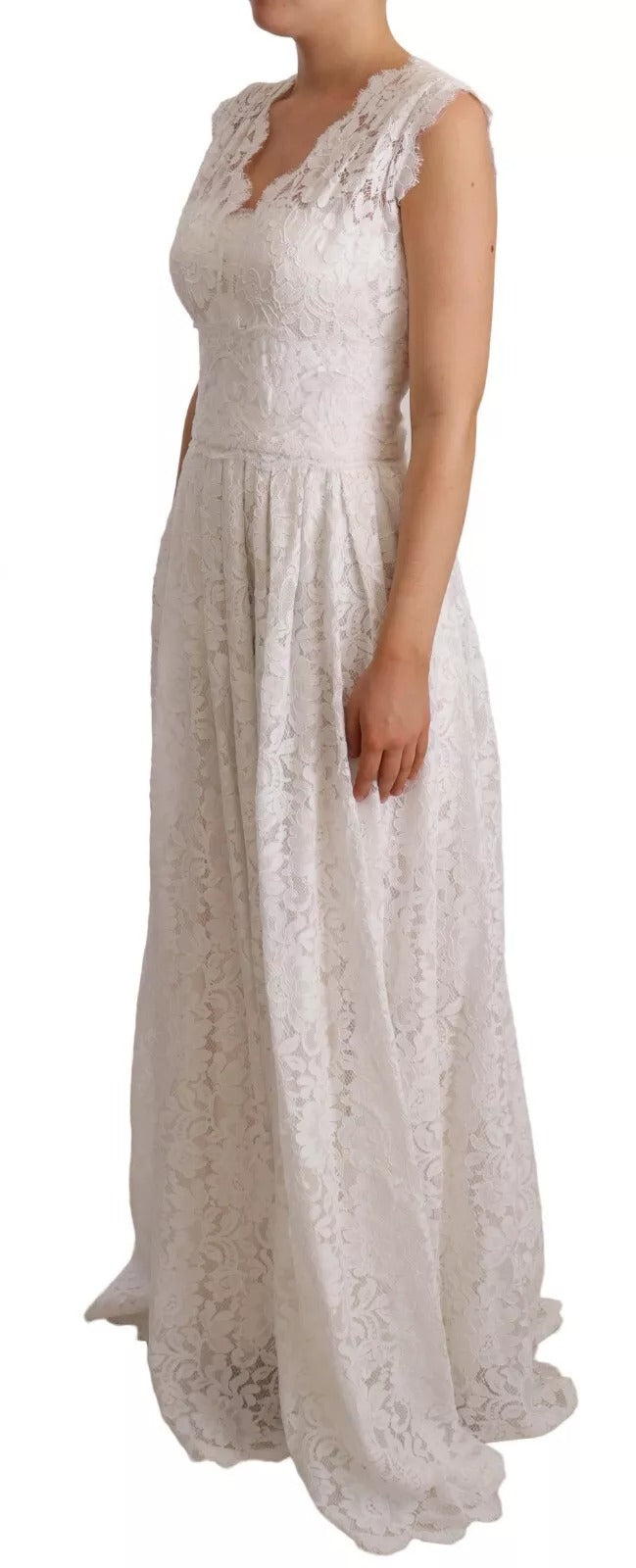Dolce & Gabbana White Flower Lace Corsage Long Maxi Dress | Regal Royce
