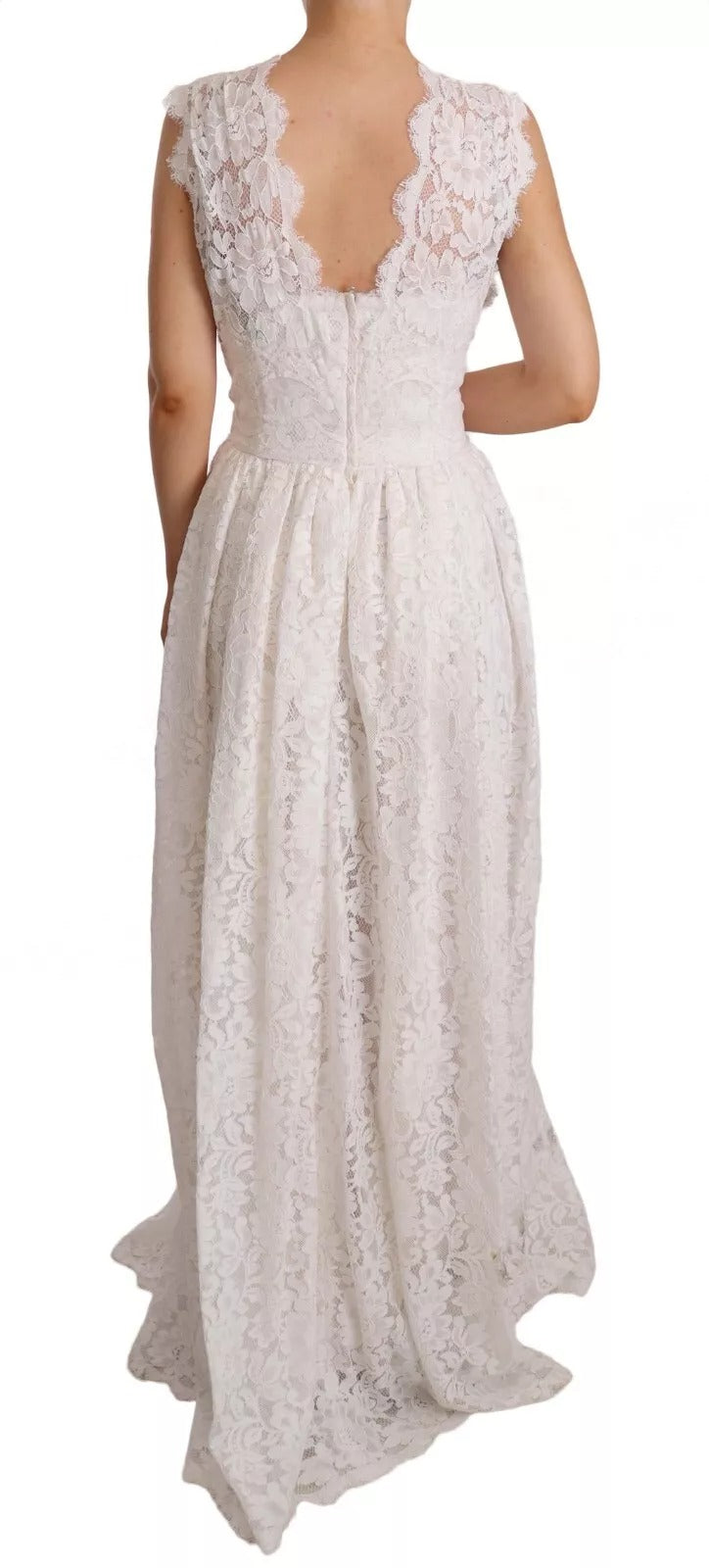 Dolce & Gabbana White Flower Lace Corsage Long Maxi Dress | Regal Royce