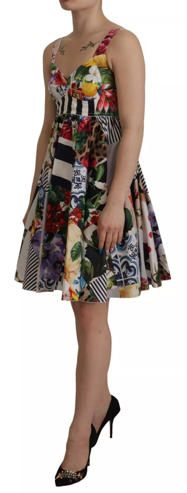 Dolce & Gabbana Multicolor Poplin Floral Mini Flared Dress | Regal Royce