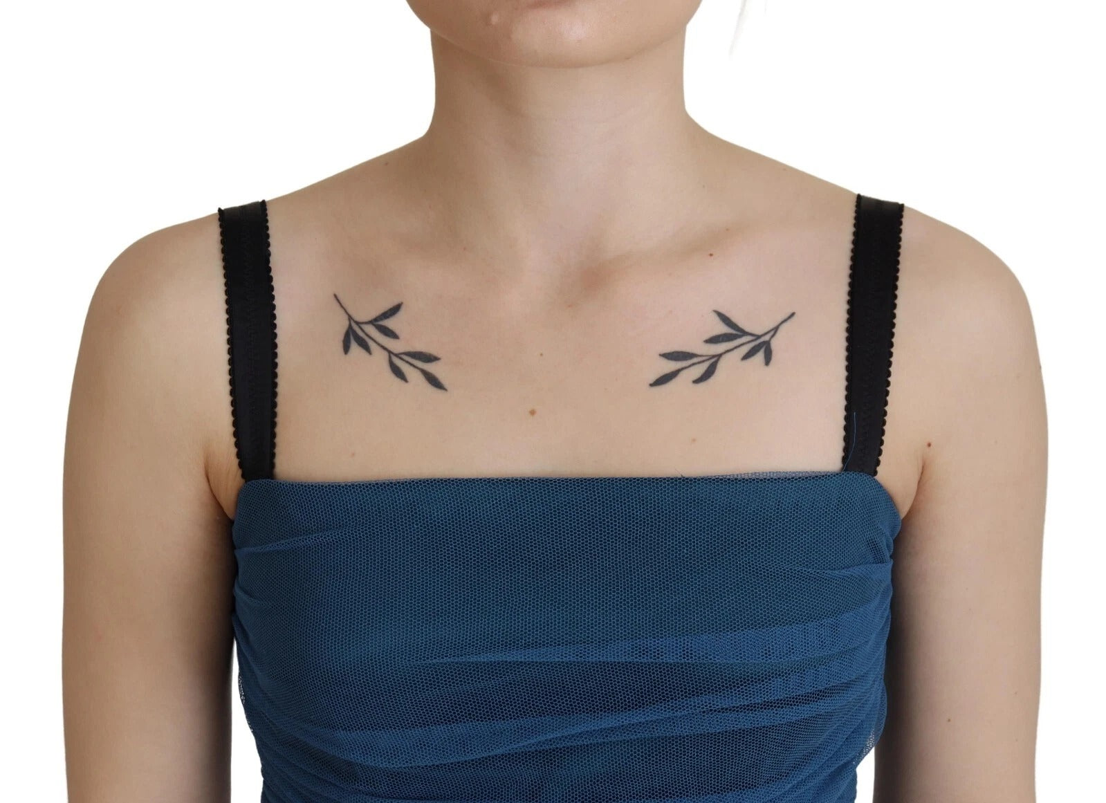 Dolce & Gabbana Blue Mesh Trim Ruched Tulle Sheath Dress | Regal Royce