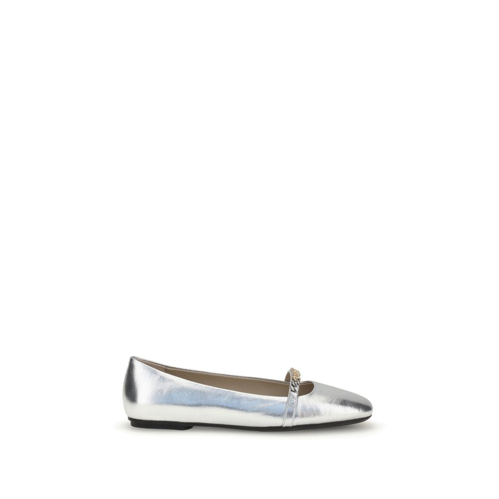 PINKO Silver Calf Leather Bos Taurus Ballet Flats | Regal Royce