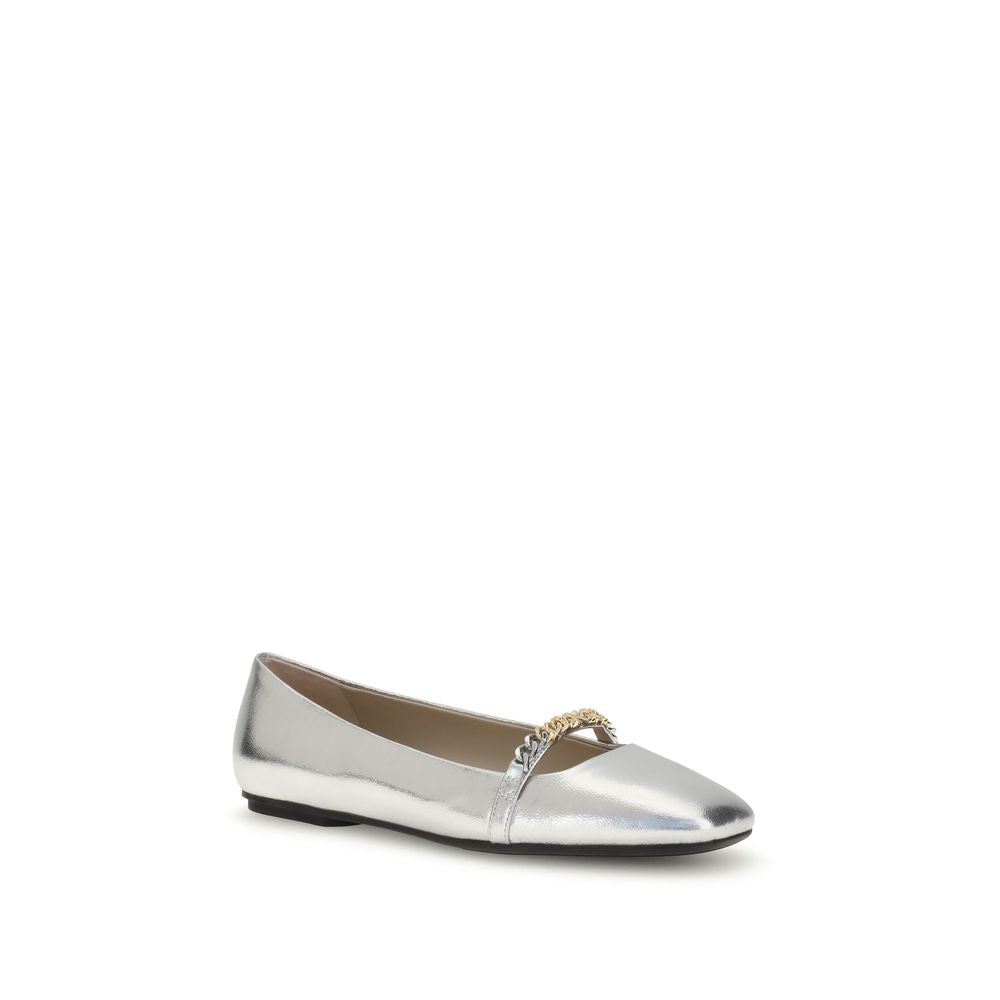 PINKO Silver Calf Leather Bos Taurus Ballet Flats | Regal Royce