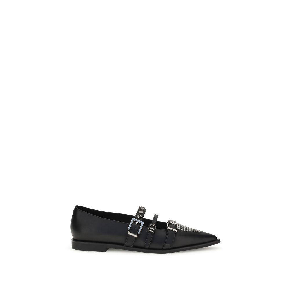 PINKO Black Calf Leather Bos Taurus Ballet Flats | Regal Royce