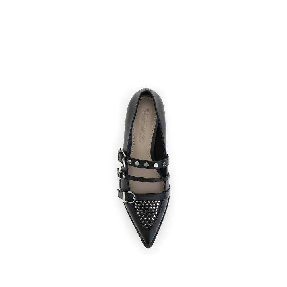 PINKO Black Calf Leather Bos Taurus Ballet Flats | Regal Royce