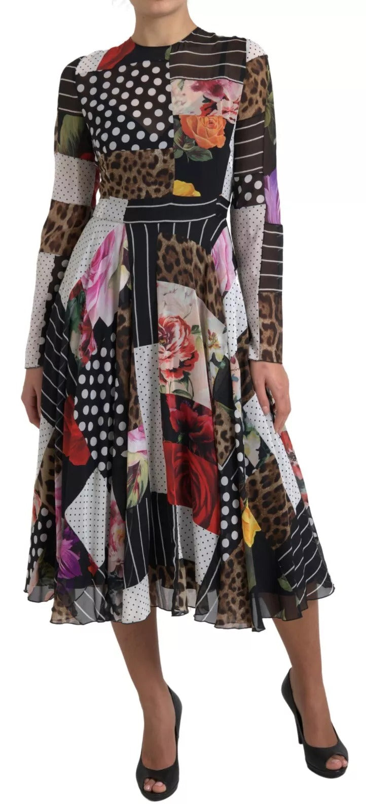 Dolce & Gabbana Multicolor Patchwork Floral Leopard Dress | Regal Royce