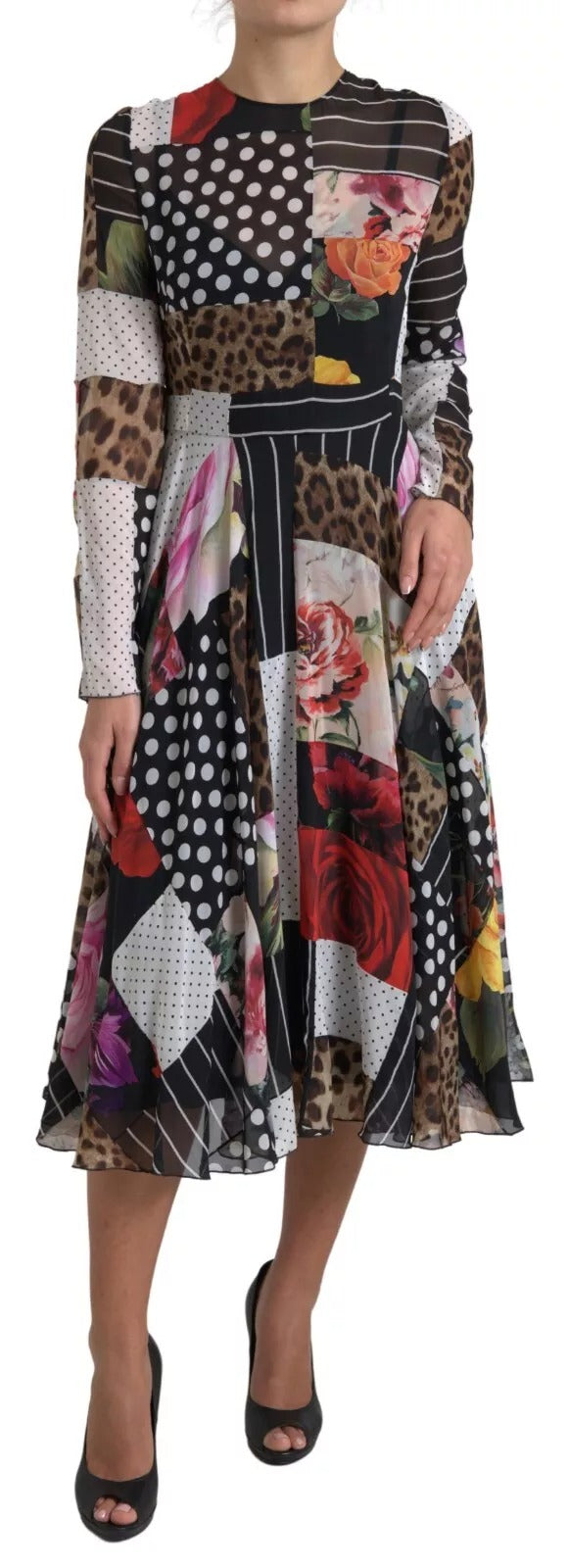 Dolce & Gabbana Multicolor Patchwork Floral Leopard Dress | Regal Royce