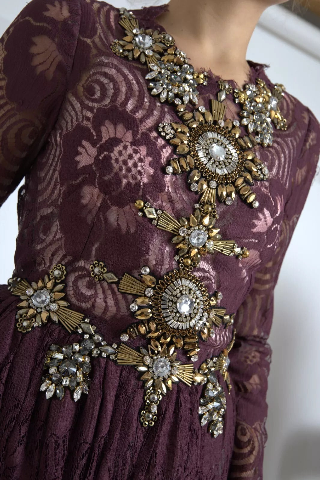 Dolce & Gabbana Purple Viscose Crystal A-Line Gown Dress | Regal Royce