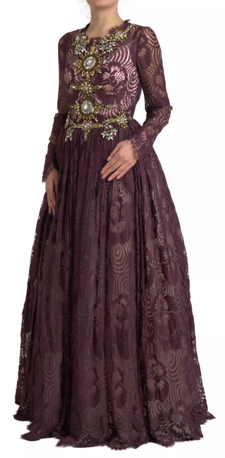 Dolce & Gabbana Purple Viscose Crystal A-Line Gown Dress | Regal Royce