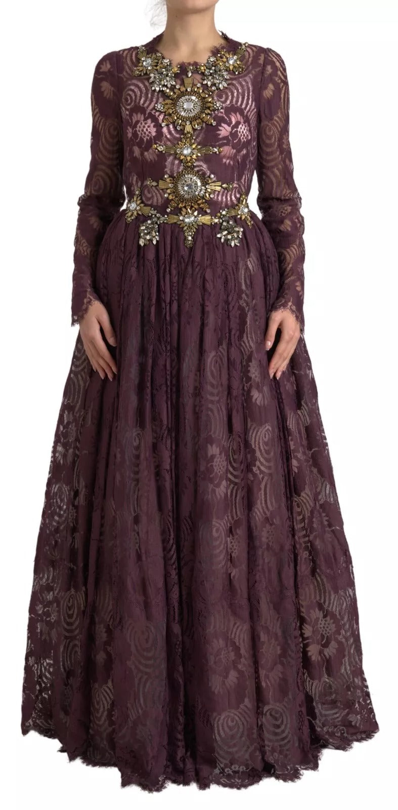 Dolce & Gabbana Purple Viscose Crystal A-Line Gown Dress | Regal Royce