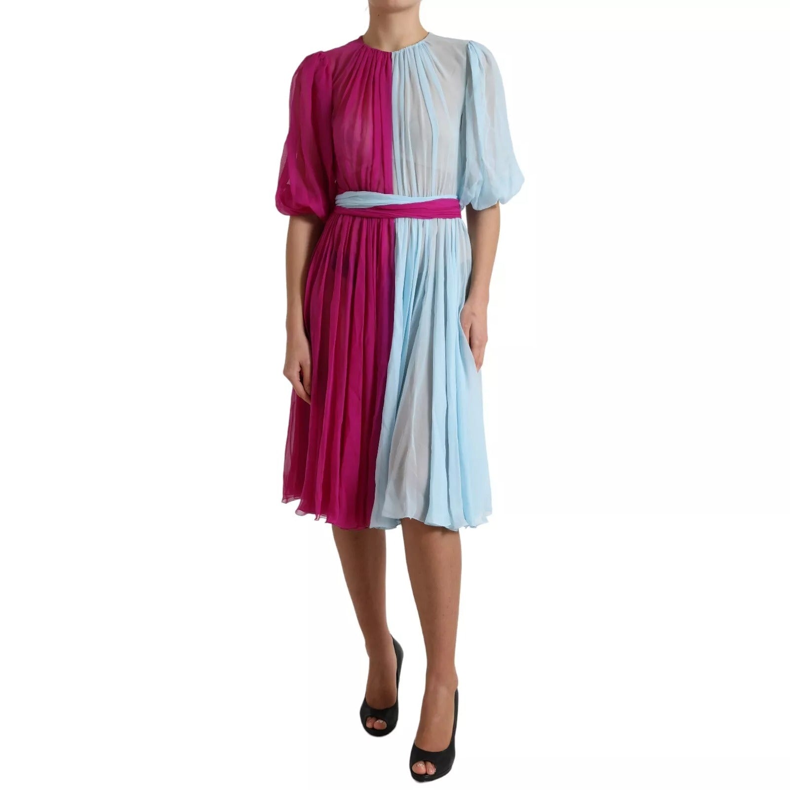 Dolce & Gabbana Light Blue Silk Two Tone Midi Dress | Regal Royce