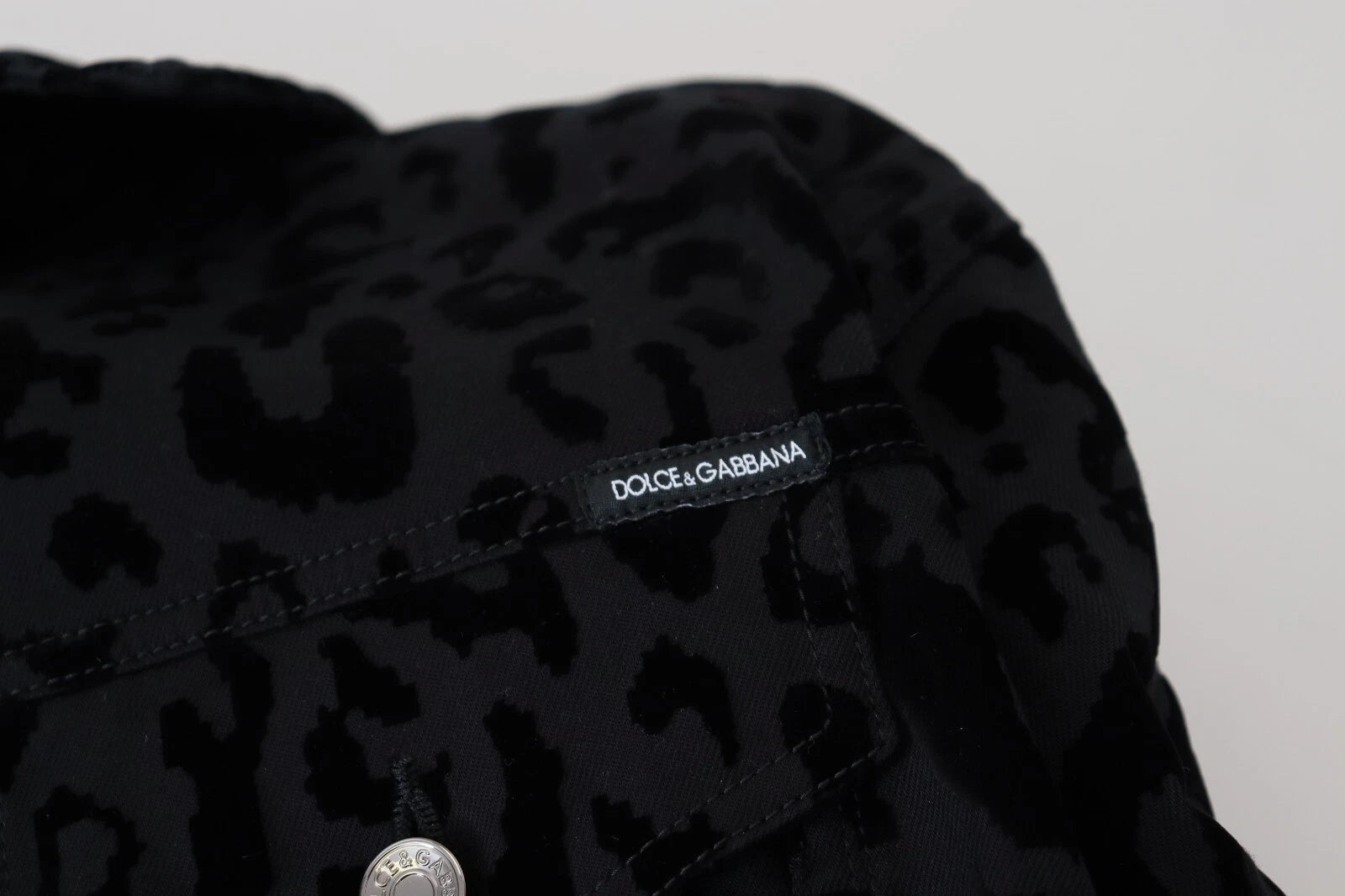 Dolce & Gabbana Cotton Black Leopard Long Sleeve Denim Jacket | Regal Royce