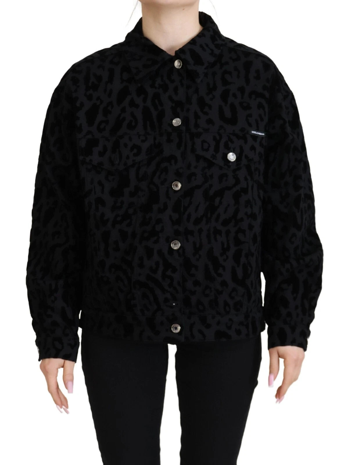 Dolce & Gabbana Cotton Black Leopard Long Sleeve Denim Jacket | Regal Royce