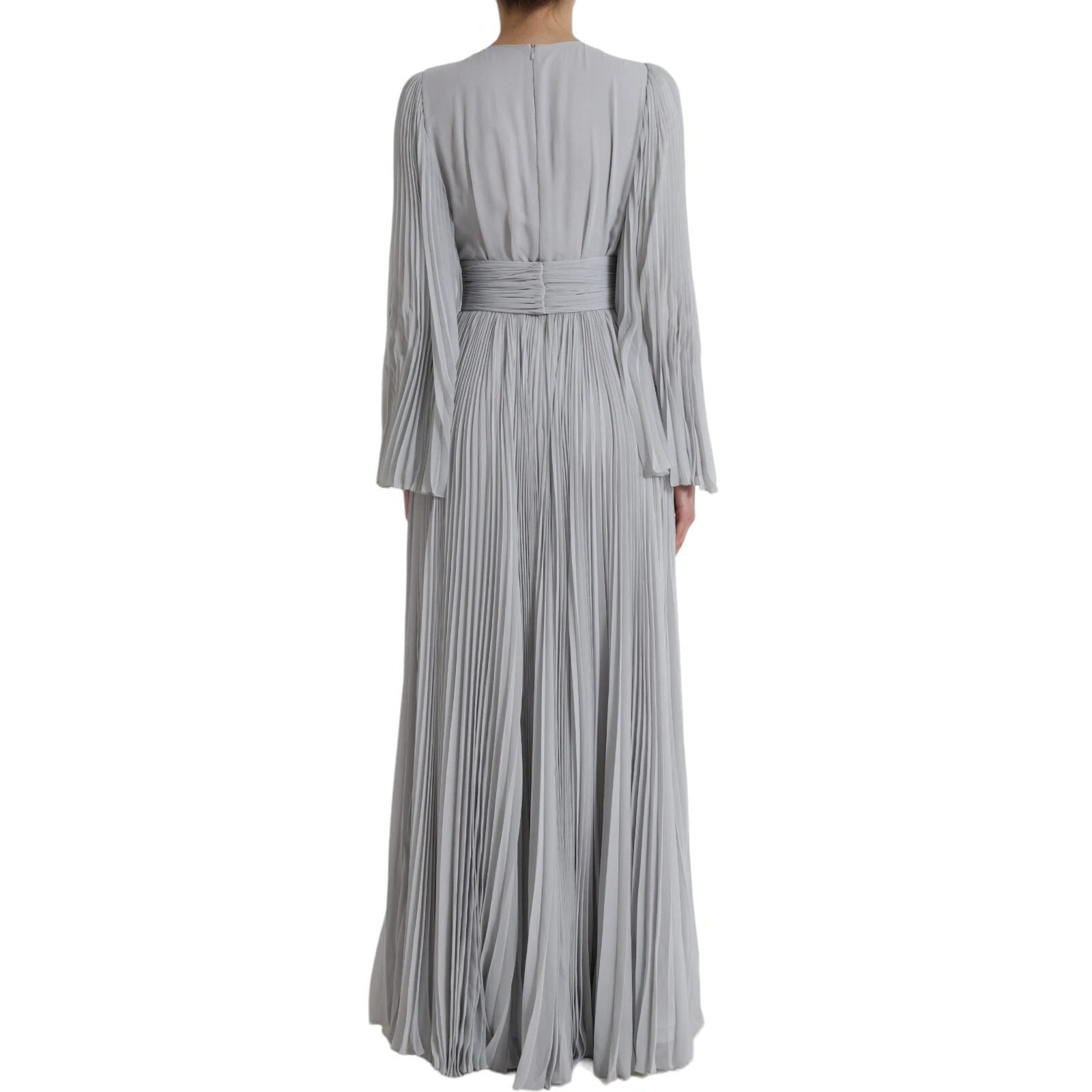Dolce & Gabbana Light Grey Polyester Pleated Long Maxi Dress | Regal Royce