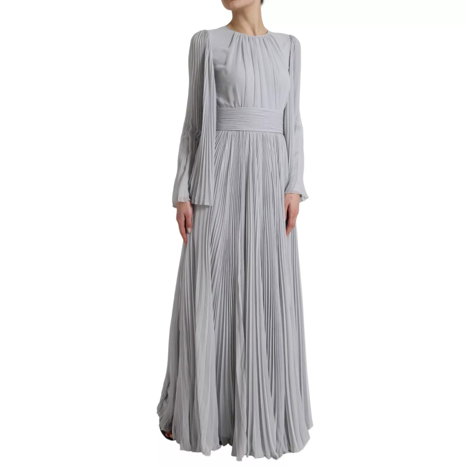 Dolce & Gabbana Light Grey Polyester Pleated Long Maxi Dress | Regal Royce