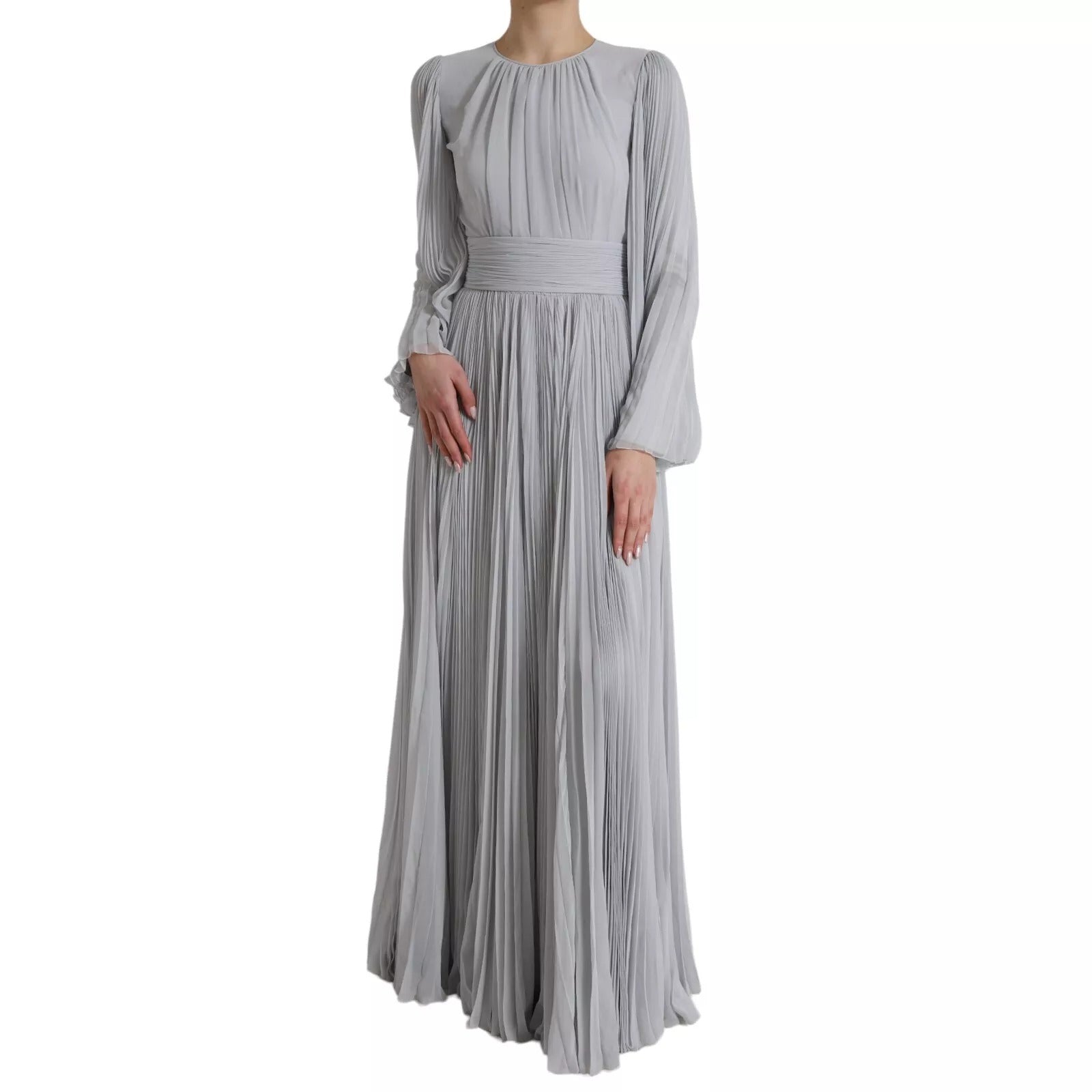 Dolce & Gabbana Light Grey Polyester Pleated Long Maxi Dress | Regal Royce