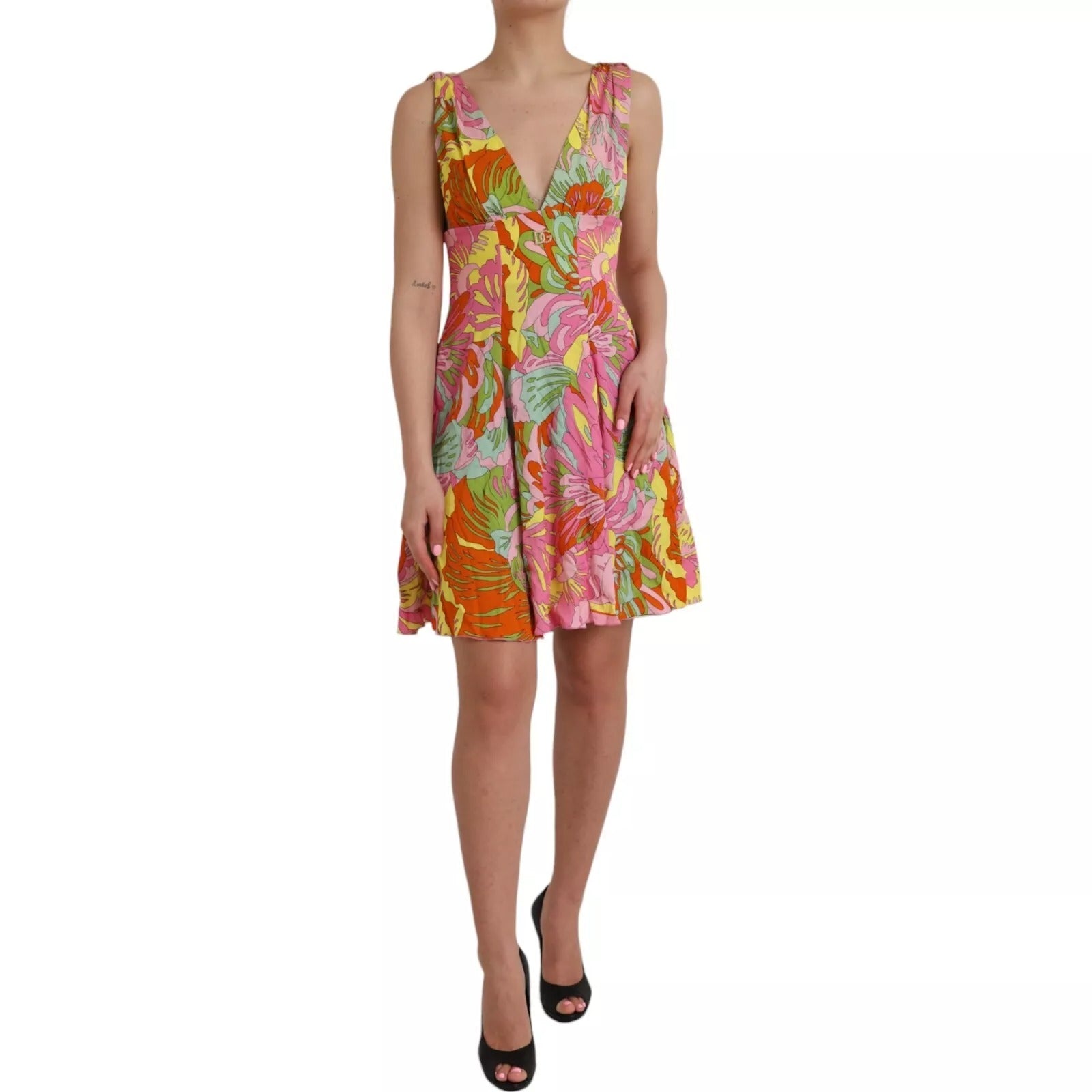 Dolce & Gabbana Multicolor Floral Silk Flared Mini Dress | Regal Royce