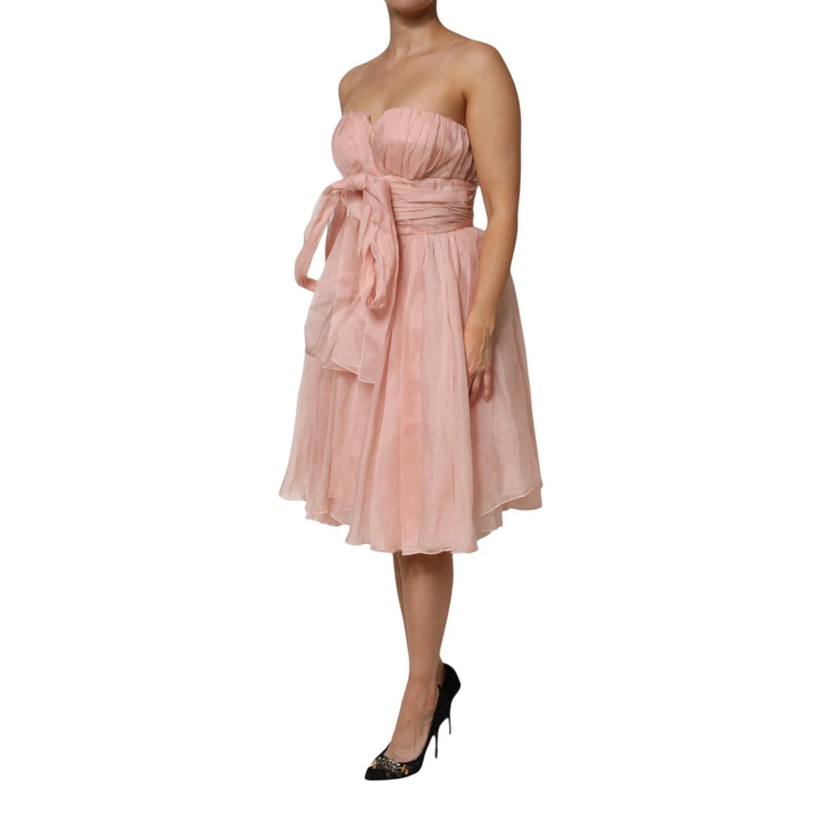 Dolce & Gabbana Pink Silk Chiffon A-line Pleated Midi Dress | Regal Royce