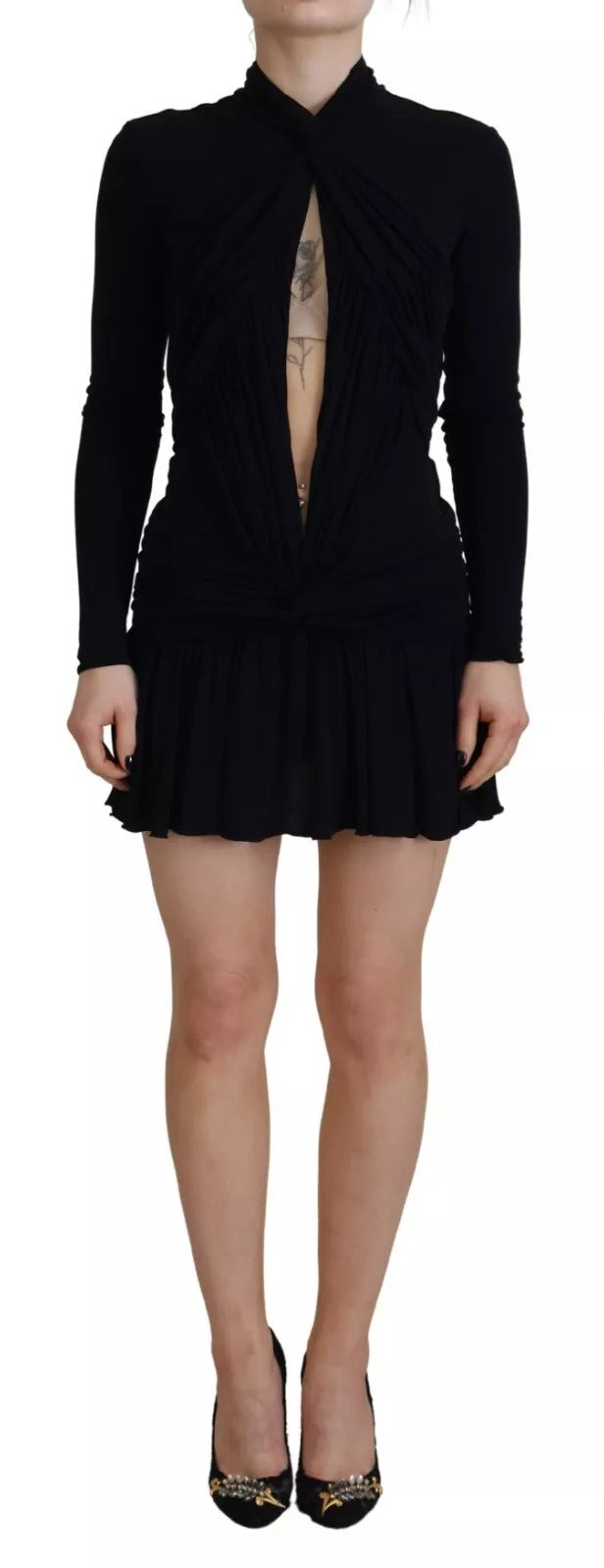Dsquared² Black Viscose Long Sleeves Cut Out Mini Dress | Regal Royce