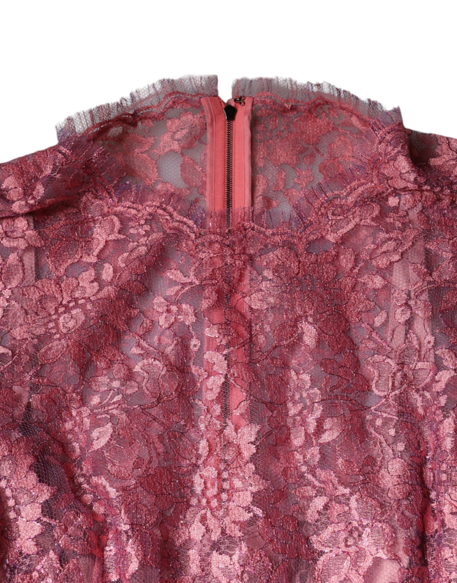 Dolce & Gabbana Pink Floral Lace Long Sleeve Midi Dress | Regal Royce