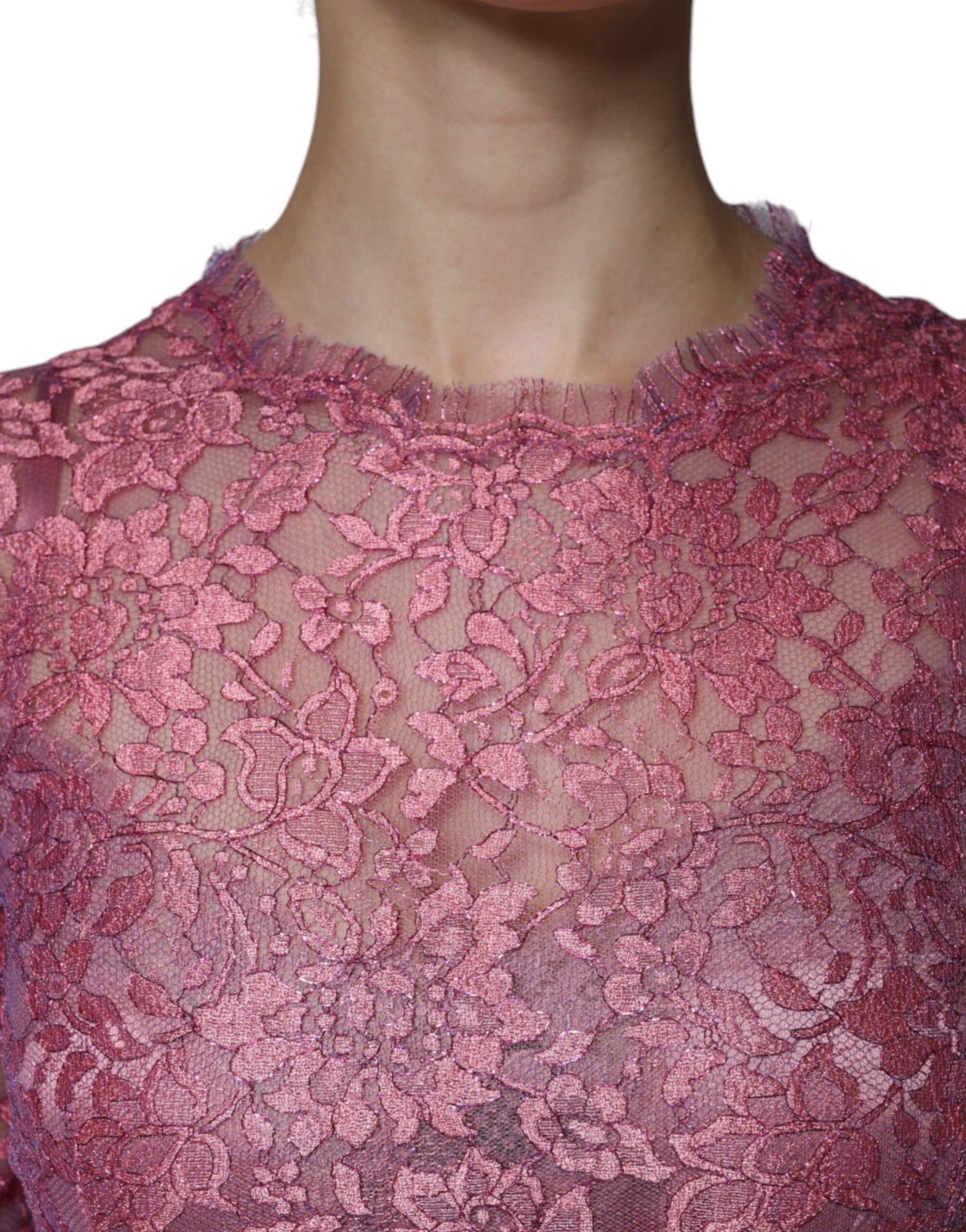 Dolce & Gabbana Pink Floral Lace Long Sleeve Midi Dress | Regal Royce