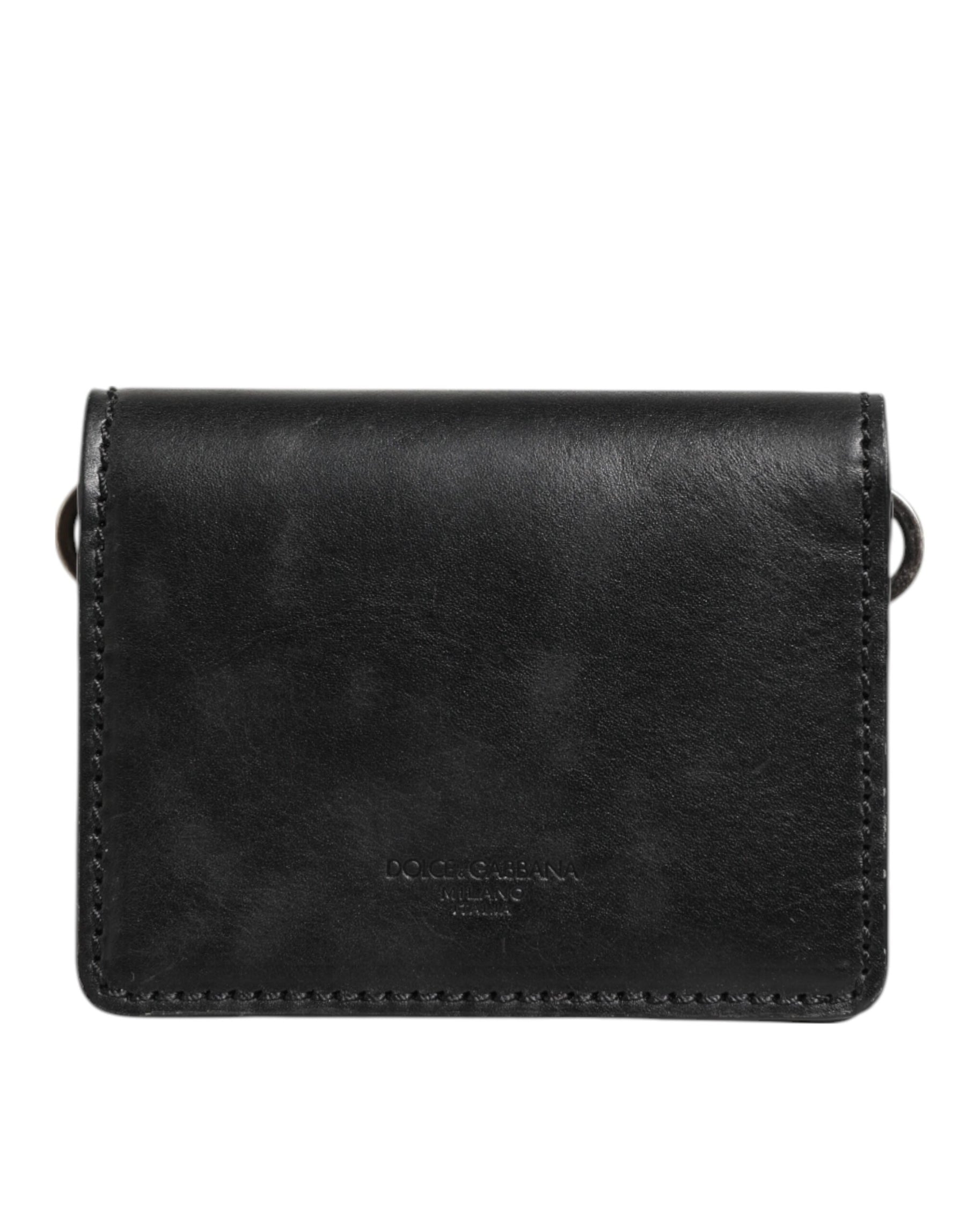 Dolce & Gabbana Black Leather Bifold Card Holder Mens Coin Purse Key Clip Wallet | Regal Royce