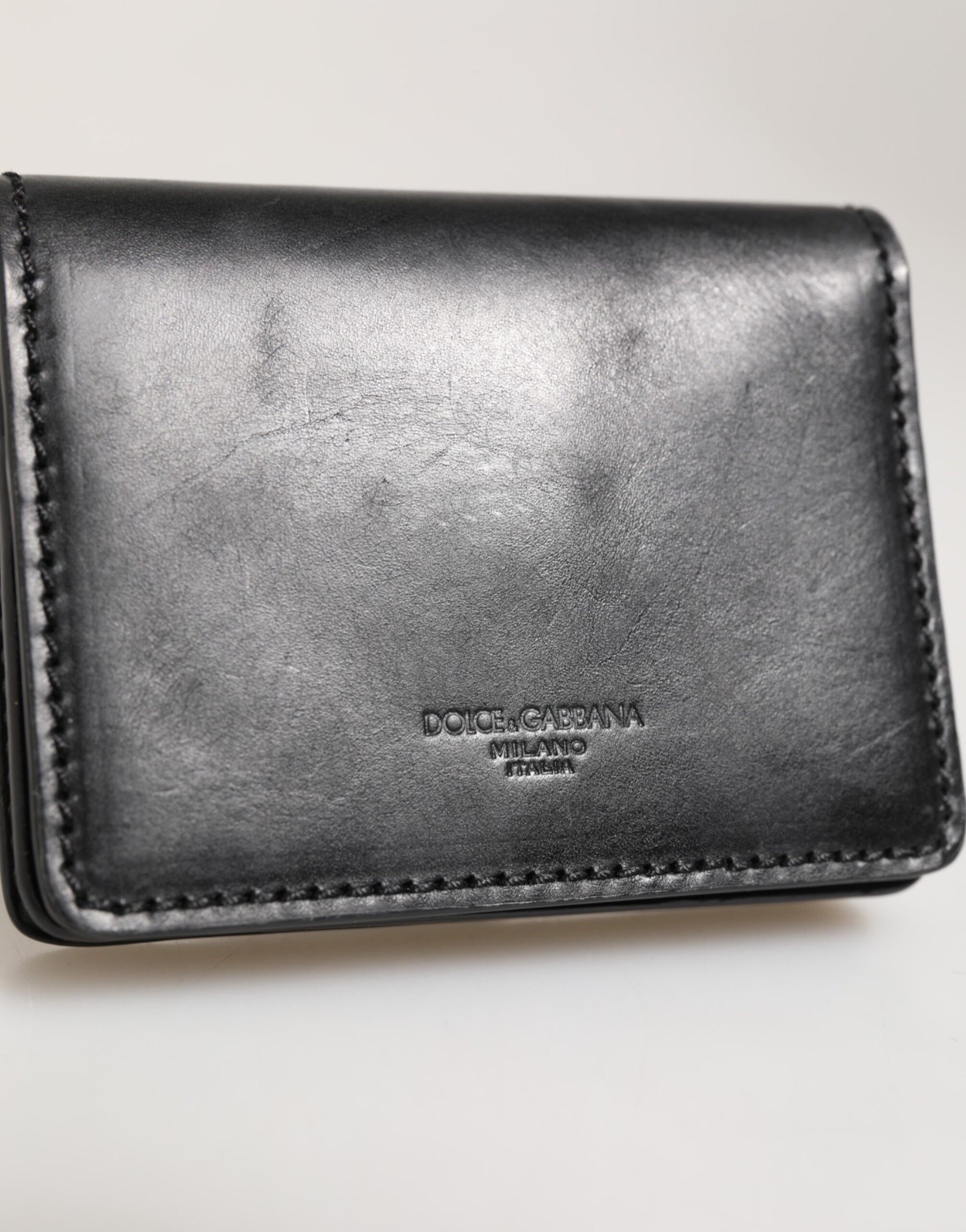 Dolce & Gabbana Black Leather Bifold Card Holder Mens Coin Purse Key Clip Wallet | Regal Royce