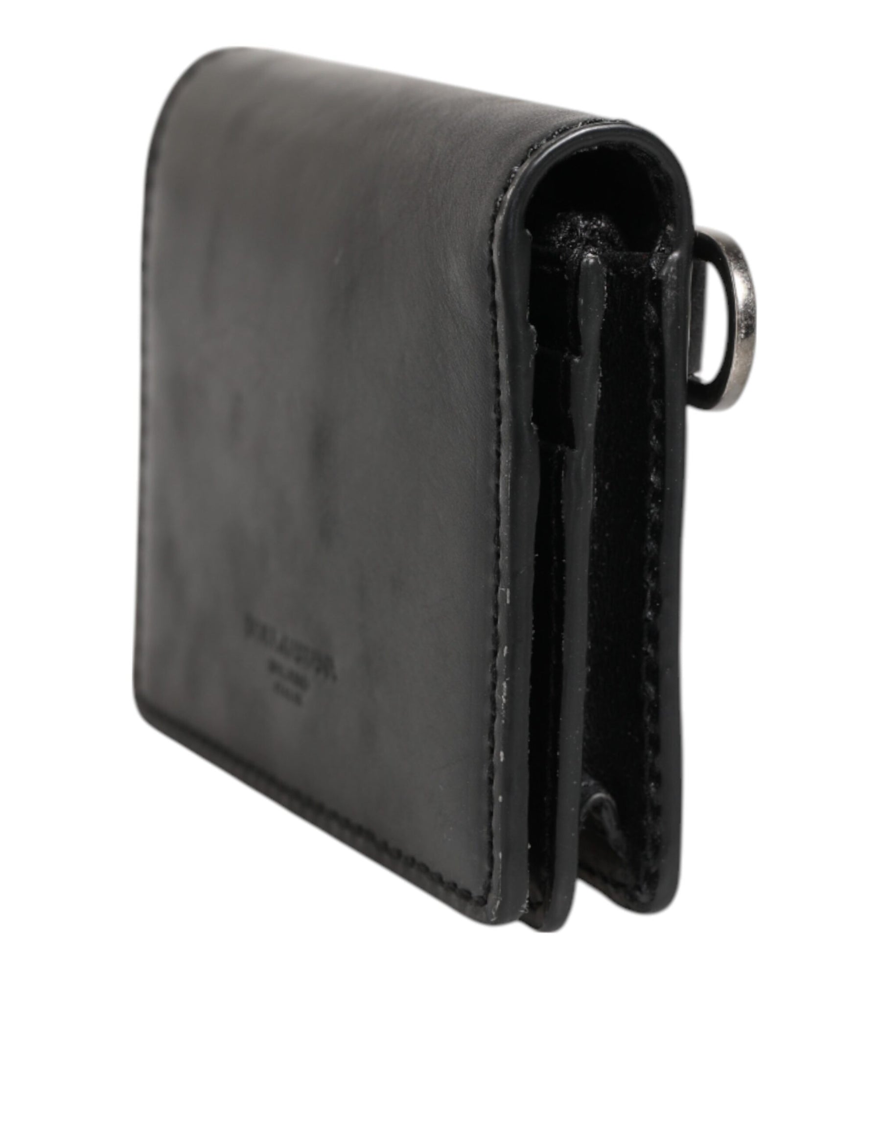 Dolce & Gabbana Black Leather Bifold Card Holder Mens Coin Purse Key Clip Wallet | Regal Royce