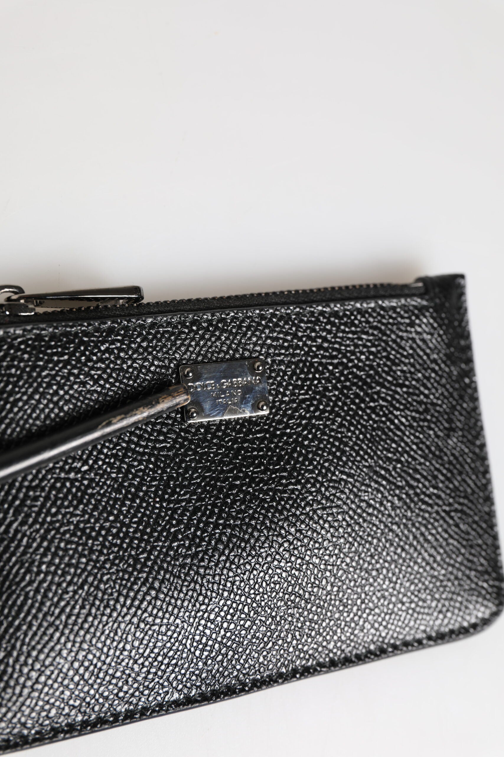 Dolce & Gabbana Black Leather Chain Link Mens Coin Purse Key Clip Holder Wallet | Regal Royce