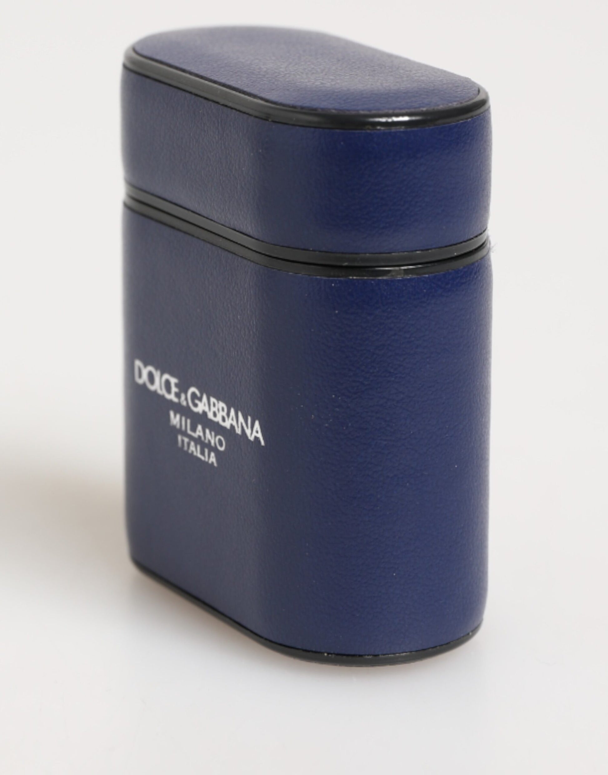 Dolce & Gabbana Blue Leather Logo Print Flip Holder Men Airpods Case