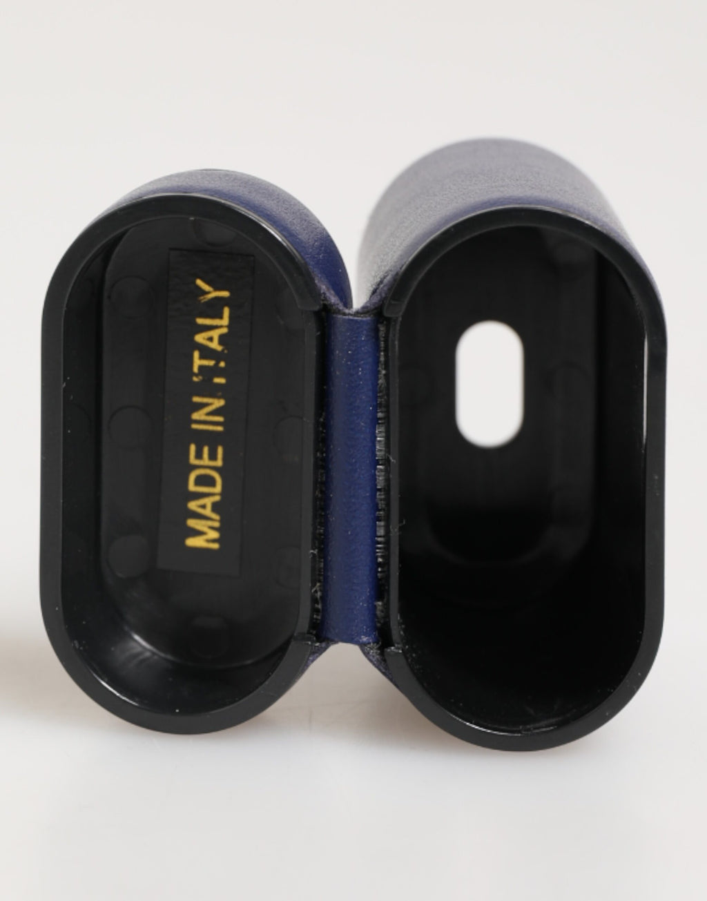 Dolce & Gabbana Blue Leather Logo Print Flip Holder Men Airpods Case