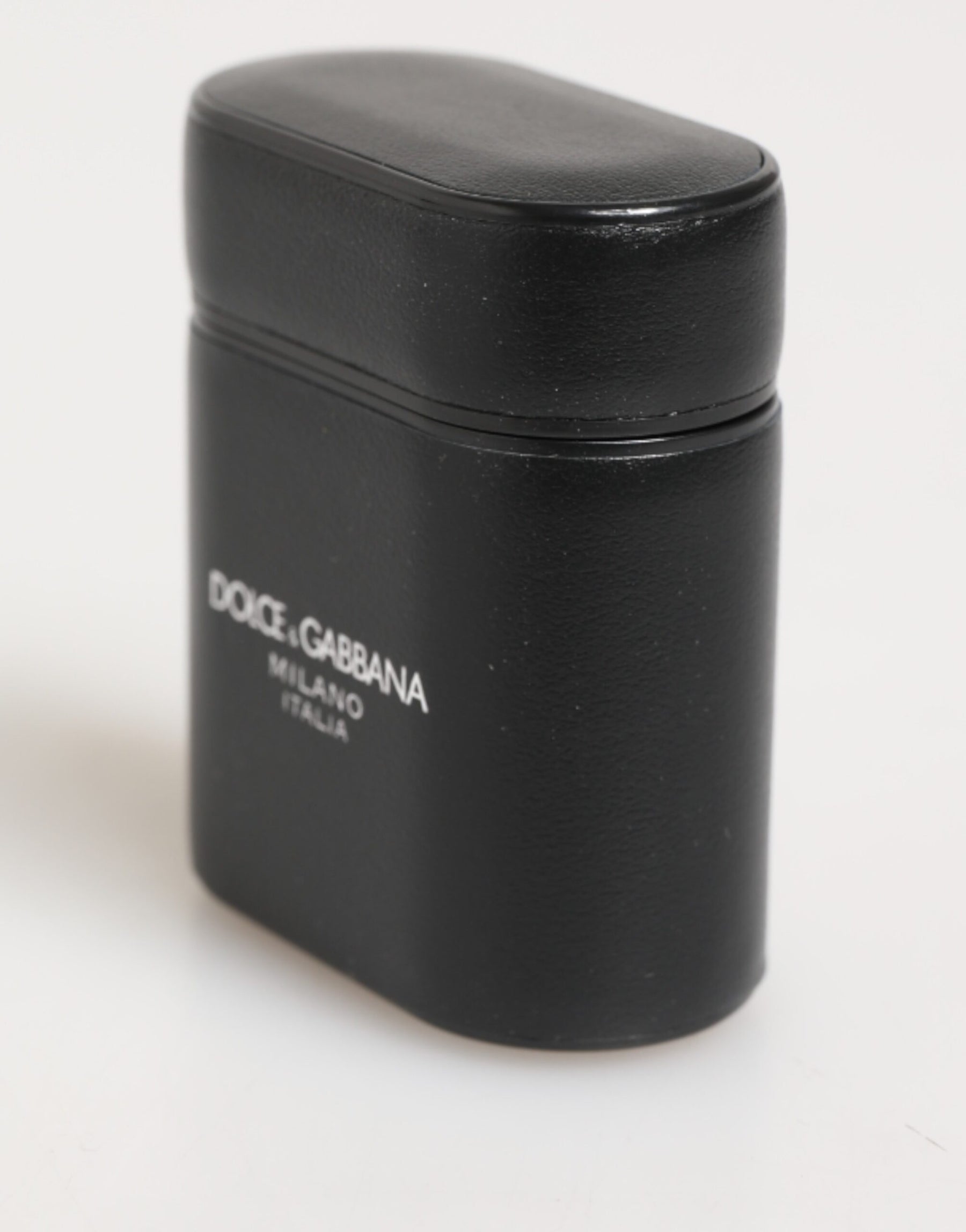 Dolce & Gabbana Black Calfskin Leather Logo Print Flip Holder Airpods Case | Regal Royce