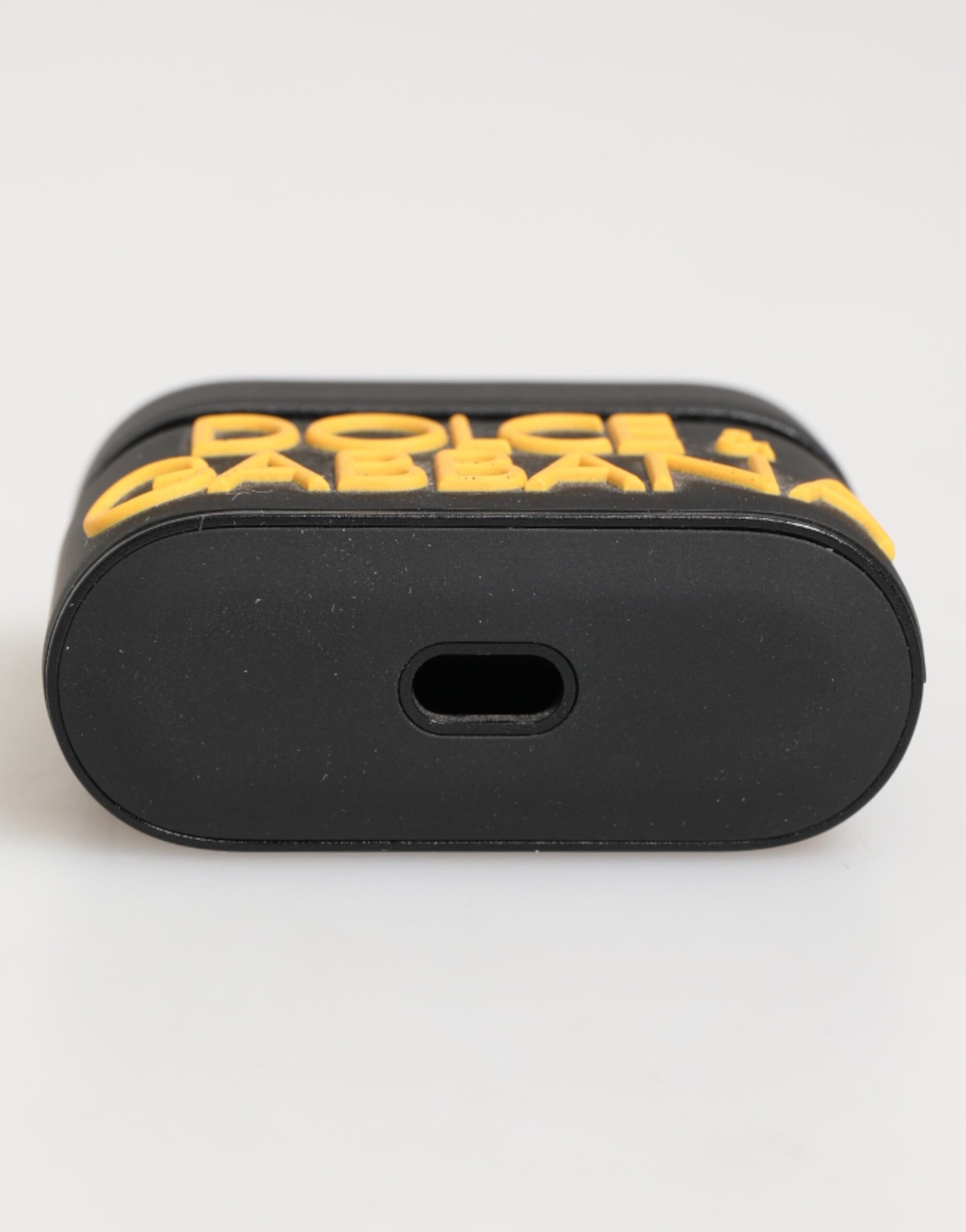 Dolce & Gabbana Black Yellow Rubber Logo Embossed Accessory Airpods Case