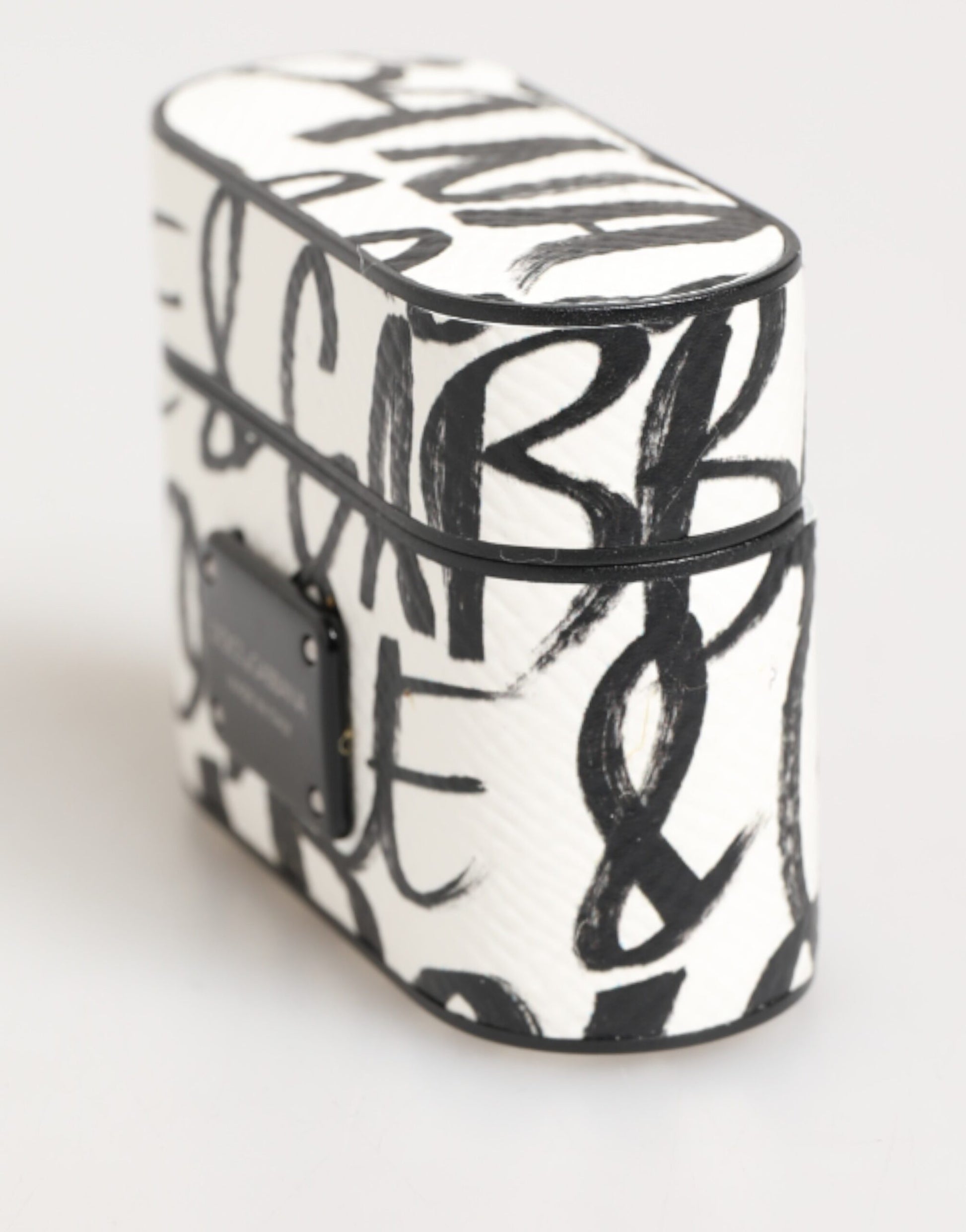 Dolce & Gabbana Black White Leather Monogram Print Logo Holder Airpods Case